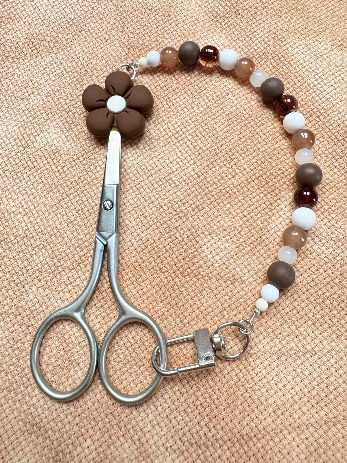 Dark Brown Flower Scissor Fob - With Scissor Protector