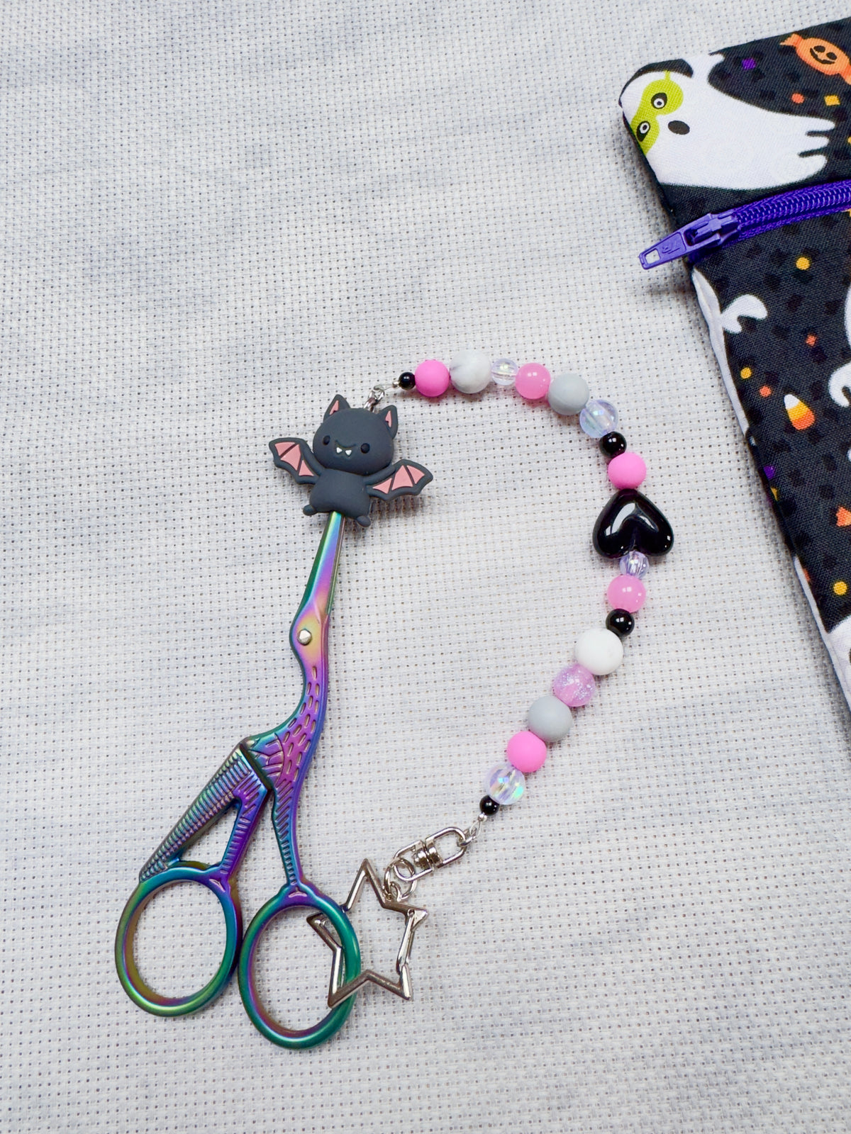 Bat (Pink & Black Mix) Scissor Fob - With Scissor Protector