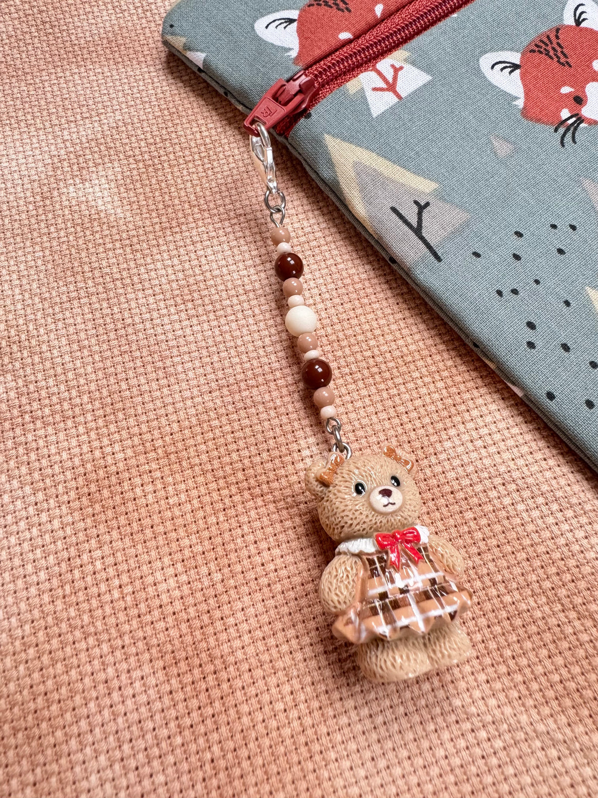 Teddy in Dress Project Bag Zip Charm