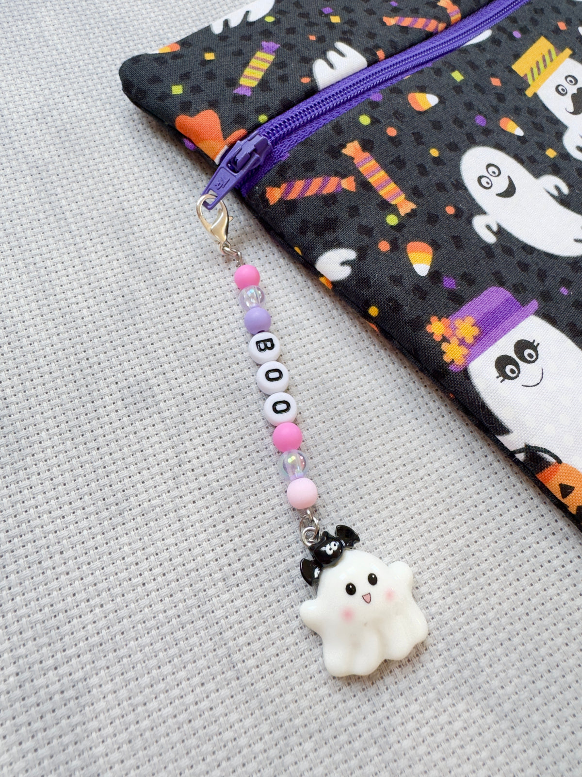 Boo Cute Ghost (Pink & Lilac Mix) Project Bag Zip Charm