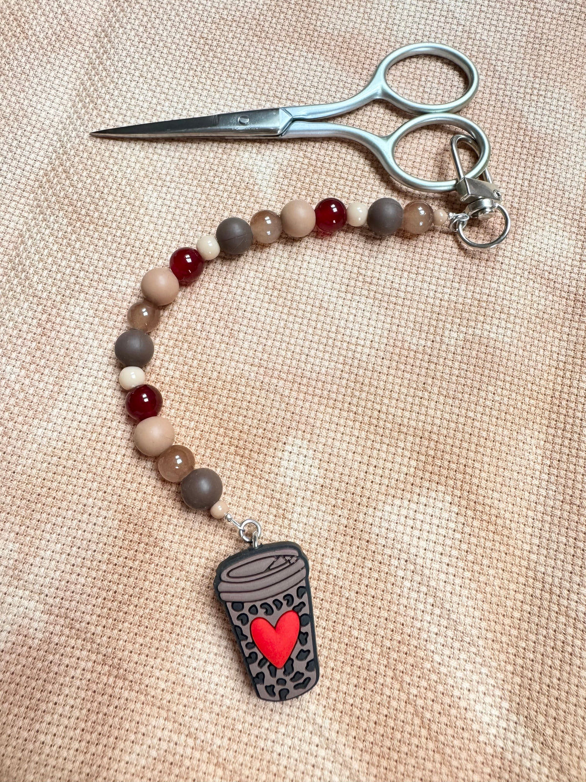 Heart Coffee Cup Scissor Fob - With Scissor Protector