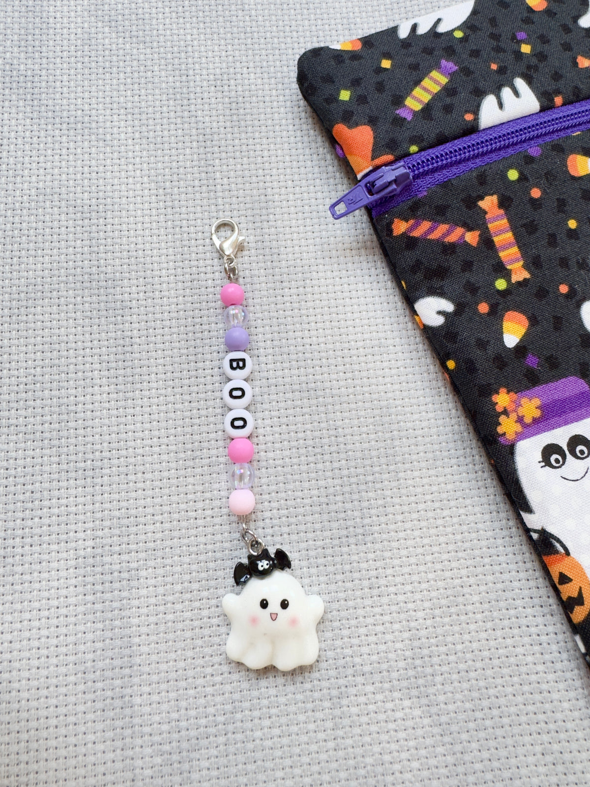 Boo Cute Ghost (Pink & Lilac Mix) Project Bag Zip Charm