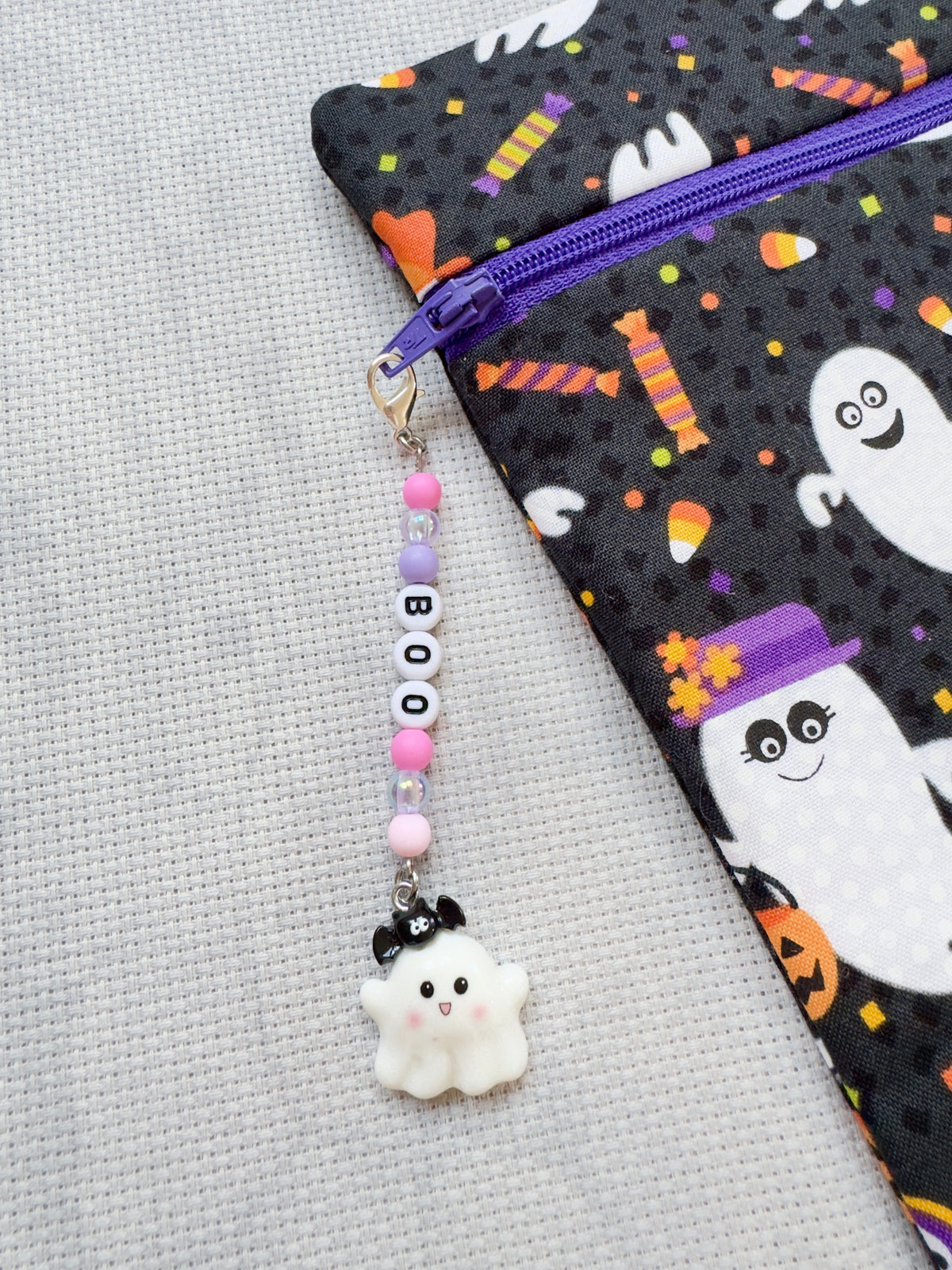 Boo Cute Ghost (Pink & Lilac Mix) Project Bag Zip Charm