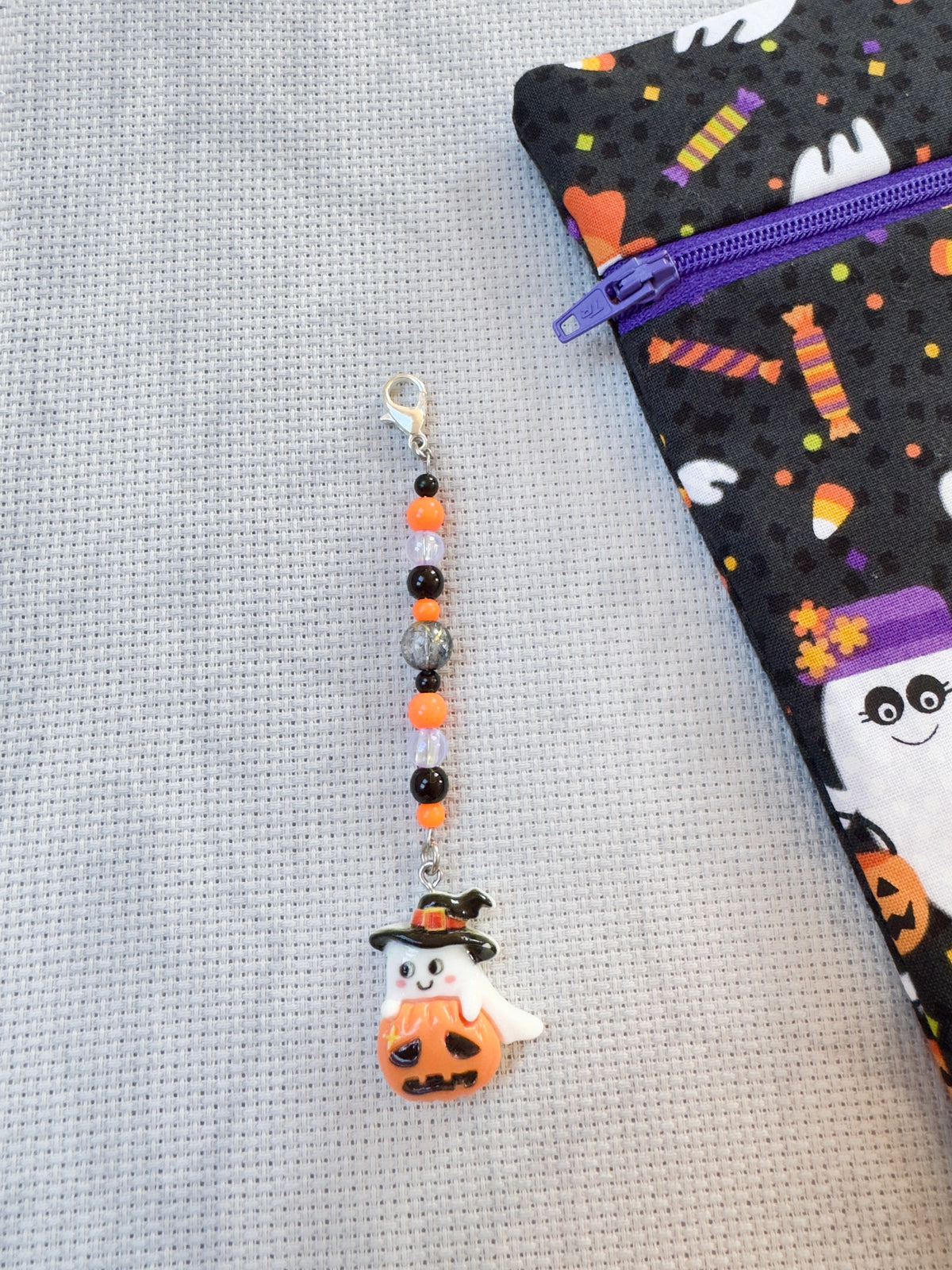 Cute Ghost with Pumpkin Bag Zip Charm
