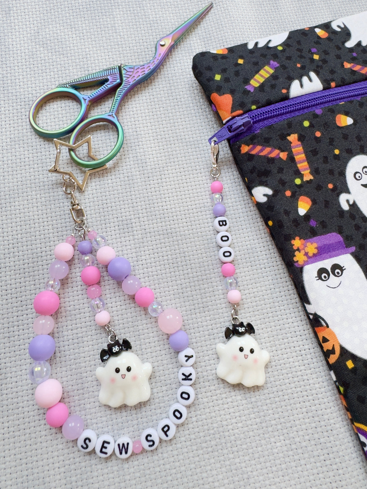 Boo Cute Ghost (Pink & Lilac Mix) Scissor Fob