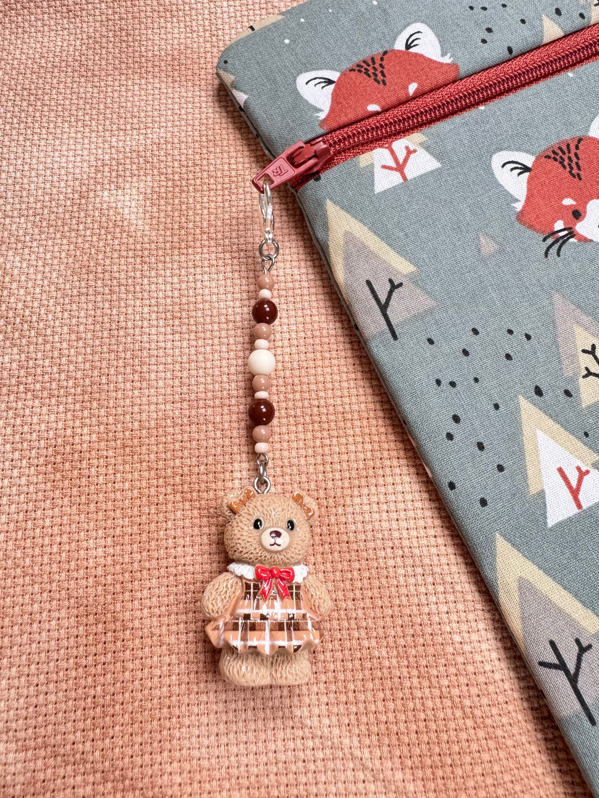 Teddy in Dress Project Bag Zip Charm