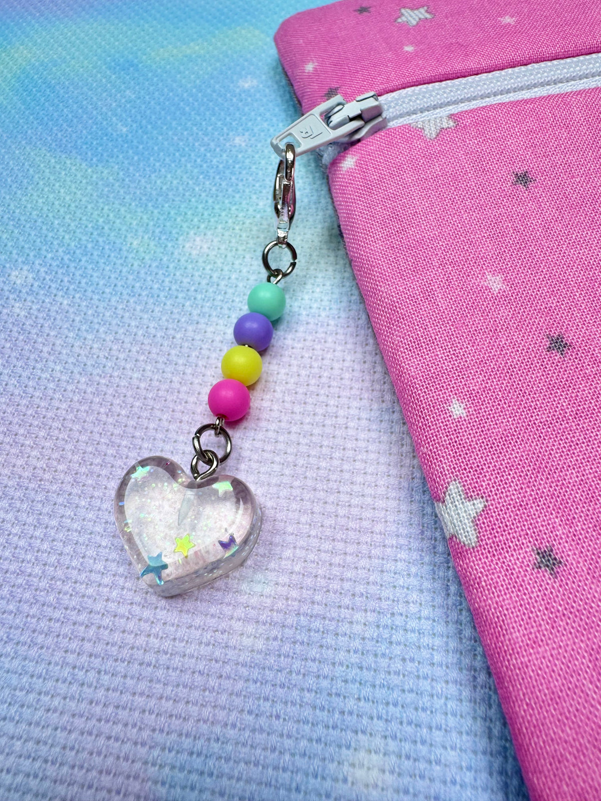 Clear Heart Project Bag Zip Charm