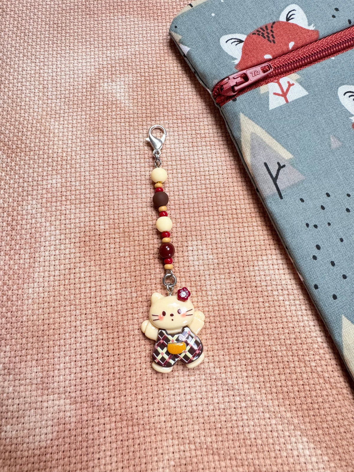 Cat in Dungarees Project Bag Zip Charm