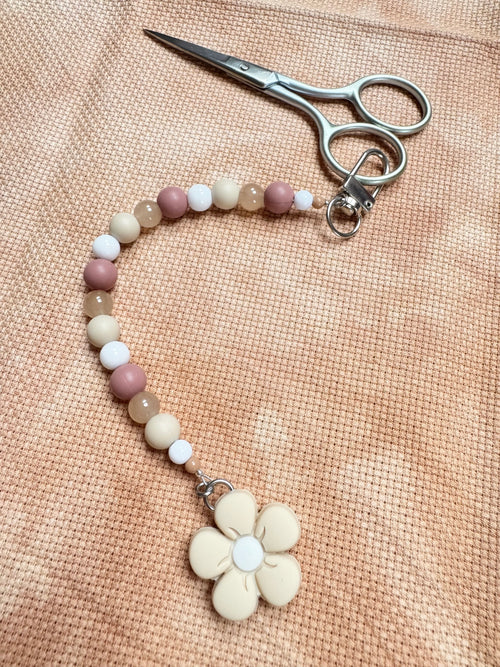 Beige Flower Scissor Fob - With Scissor Protector