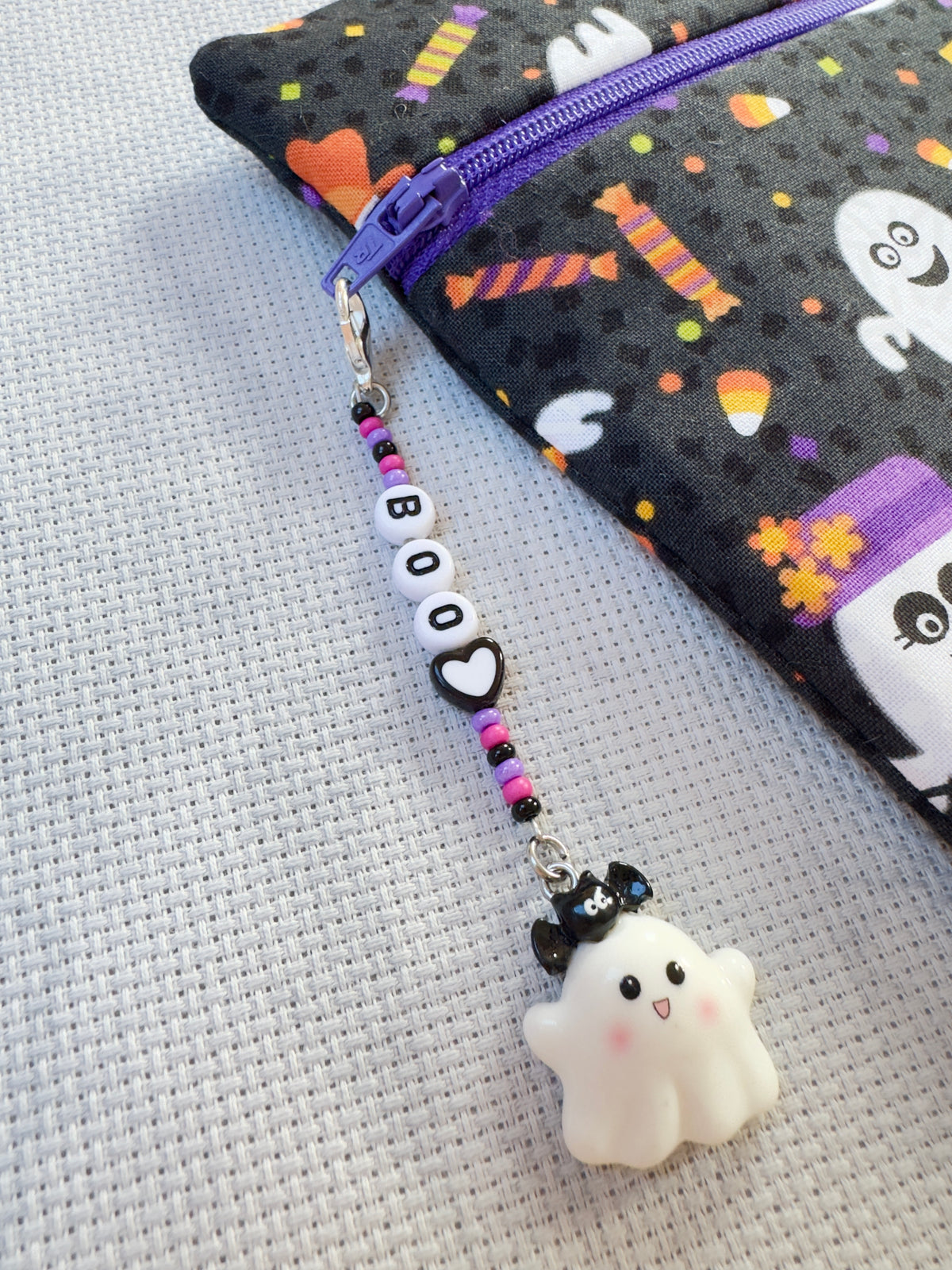 Boo Cute Ghost (Purple, Pink & Black) Project Bag Zip Charm