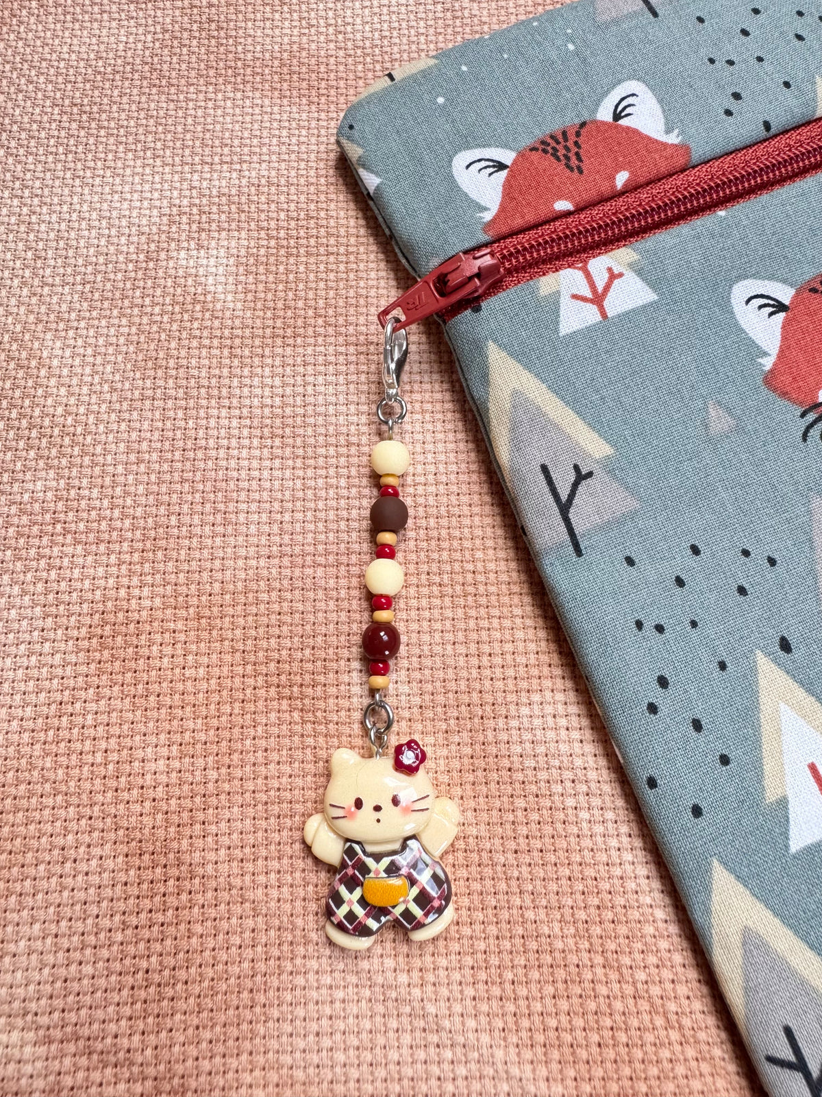 Cat in Dungarees Project Bag Zip Charm