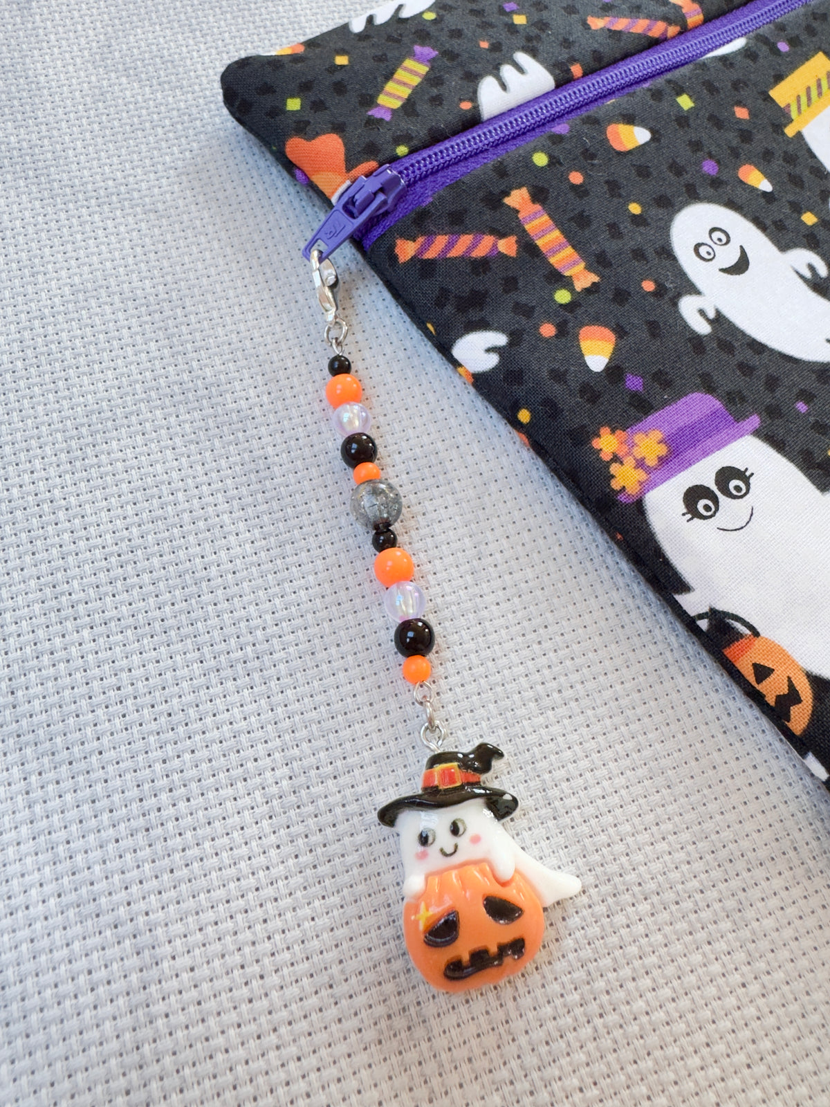 Cute Ghost with Pumpkin Bag Zip Charm