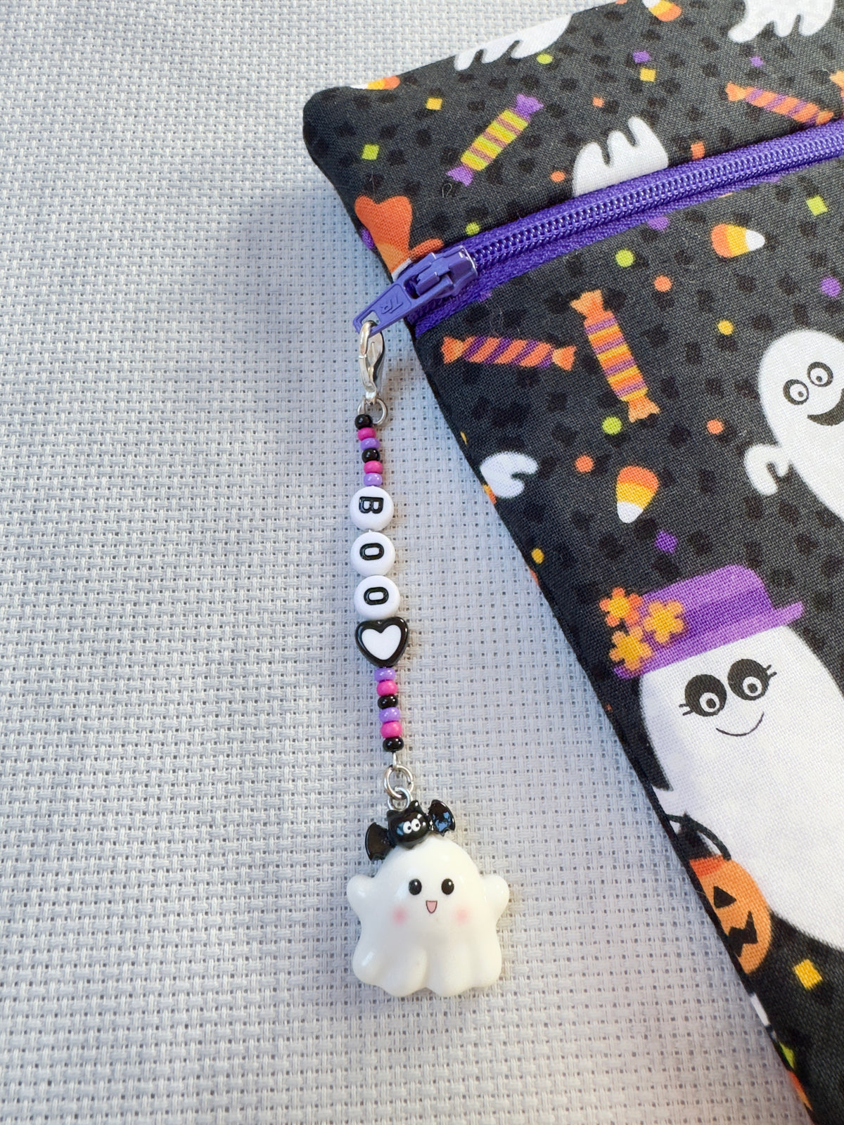 Boo Cute Ghost (Purple, Pink & Black) Project Bag Zip Charm