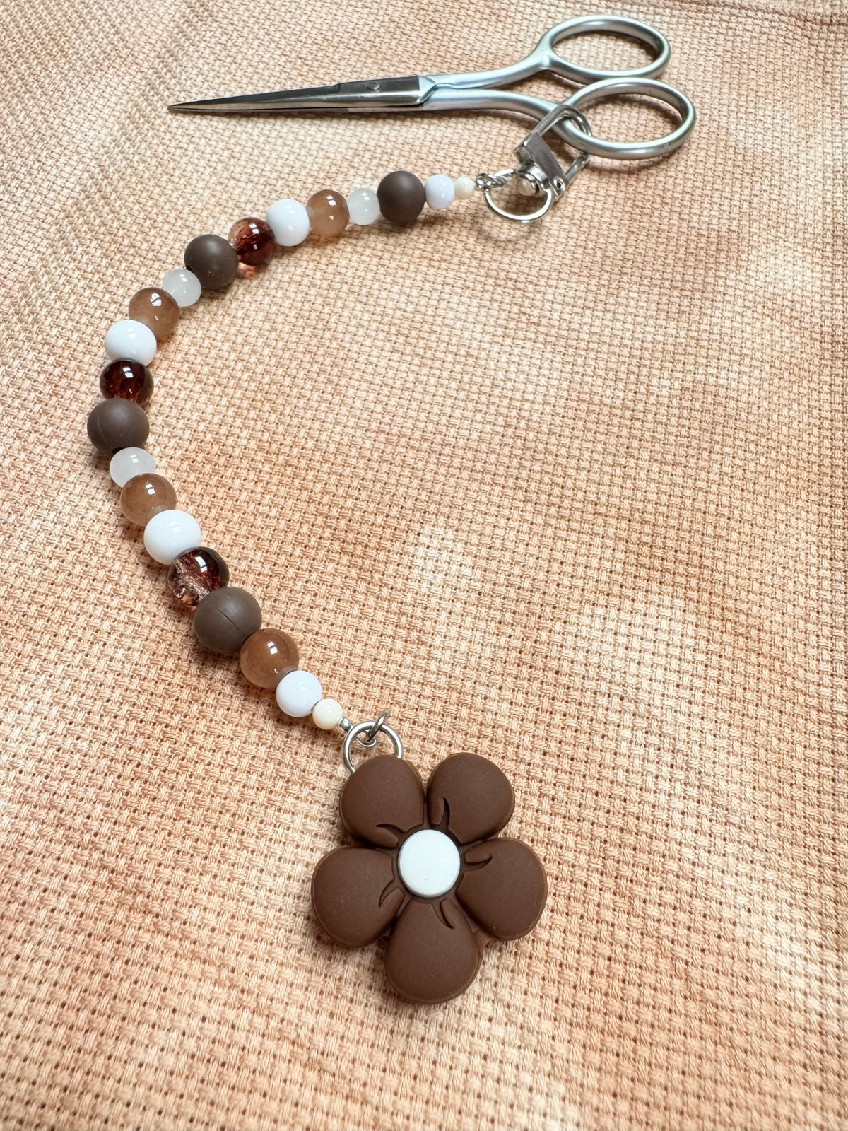 Dark Brown Flower Scissor Fob - With Scissor Protector