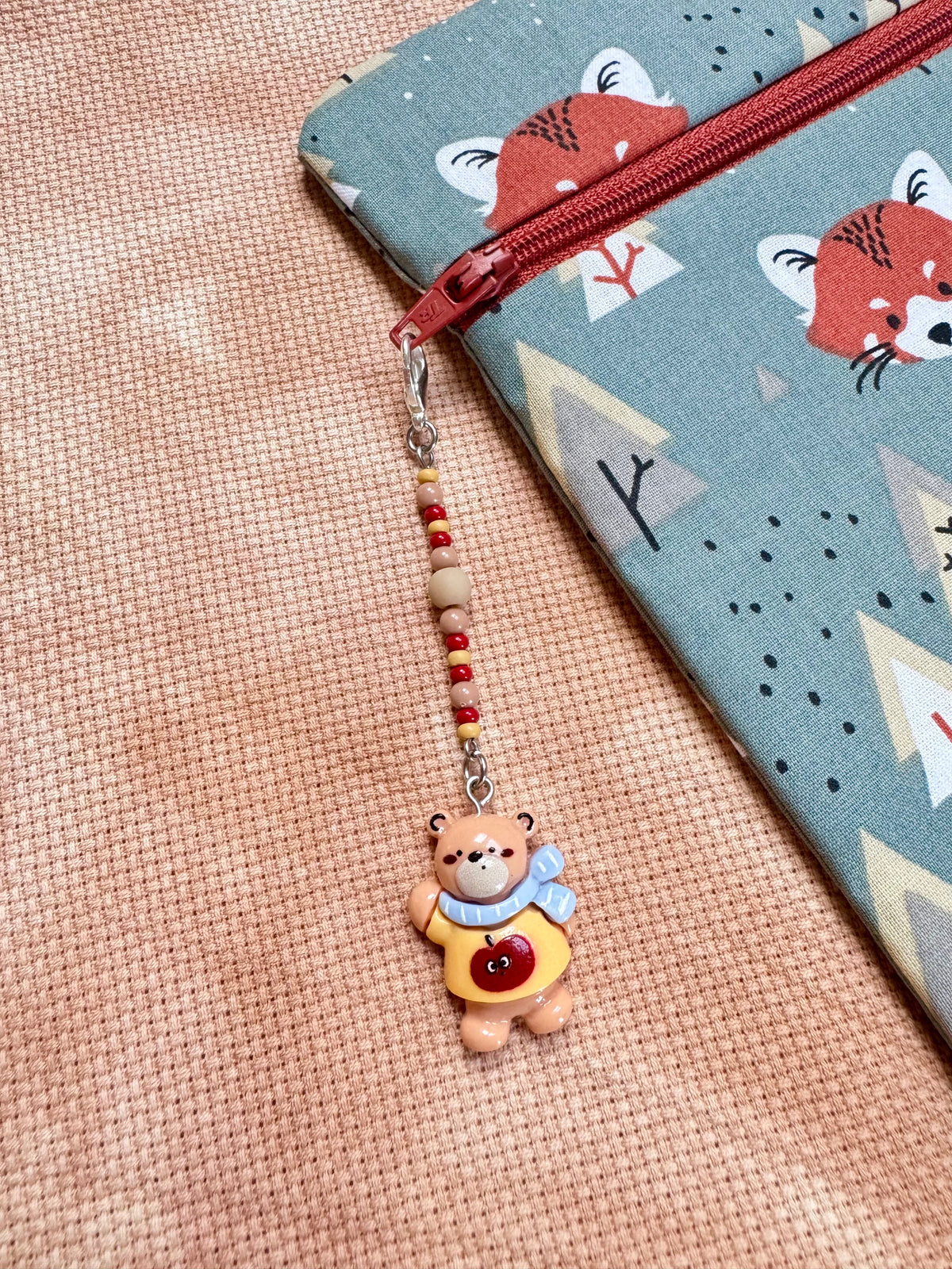 Bear with Scarf Project Bag Zip Charm