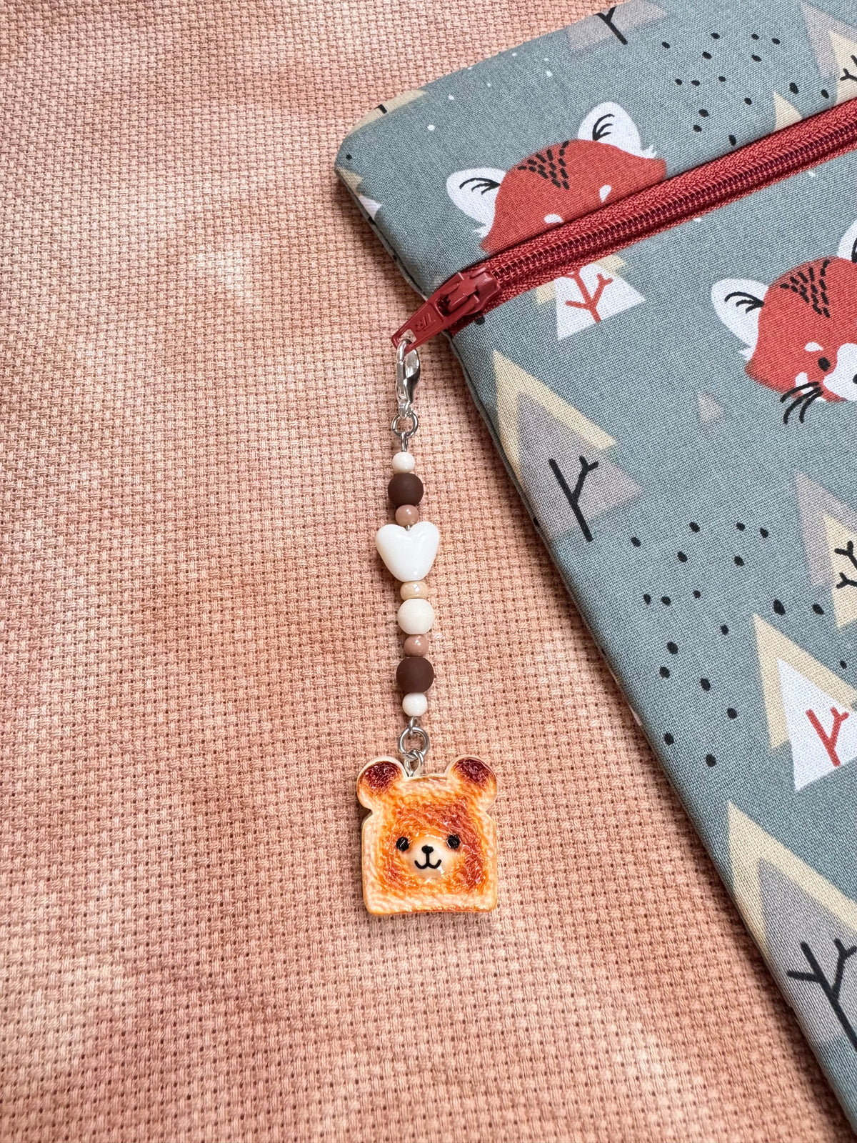 Teddy Toast Project Bag Zip Charm