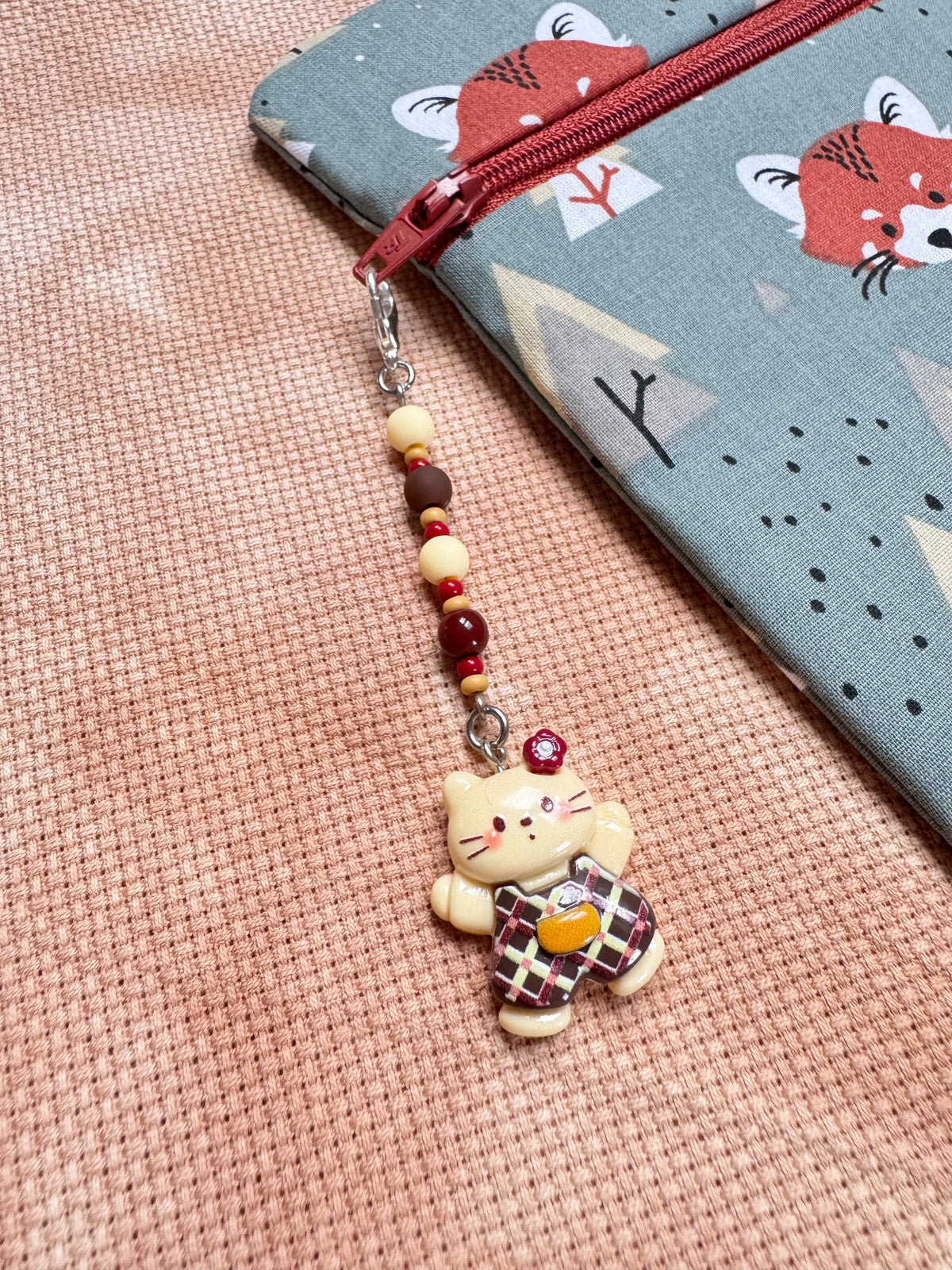Cat in Dungarees Project Bag Zip Charm