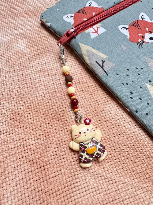 Cat in Dungarees Project Bag Zip Charm