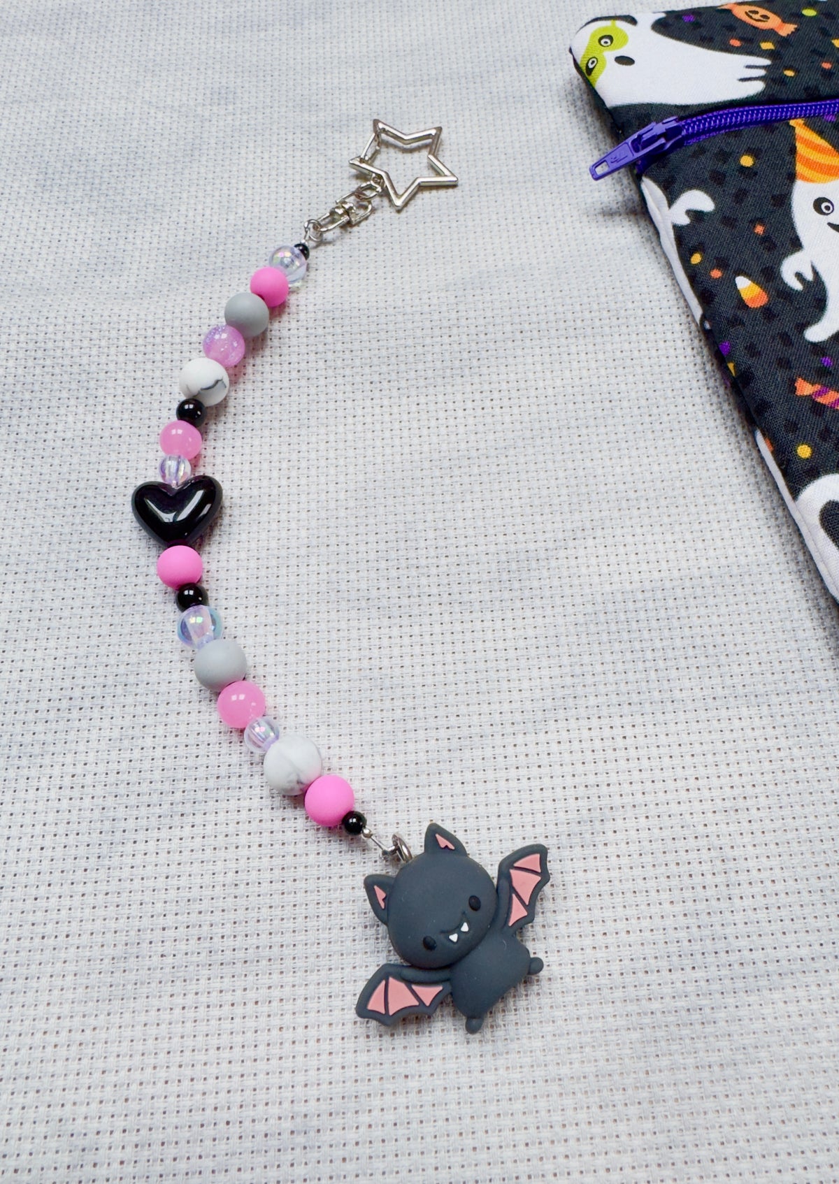 Bat (Pink & Black Mix) Scissor Fob - With Scissor Protector