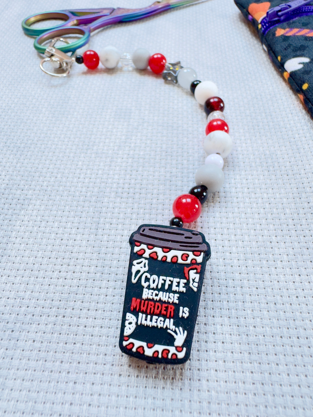 Halloween Coffee Cup Scissor Fob - With Scissor Protector