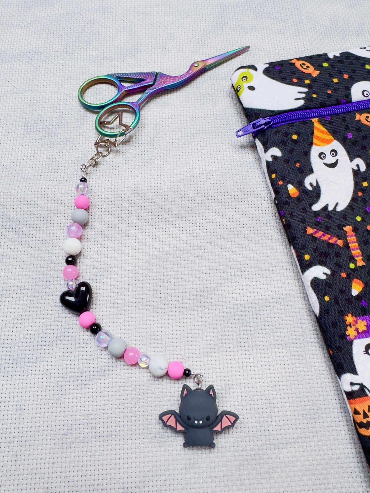 Bat (Pink & Black Mix) Scissor Fob - With Scissor Protector