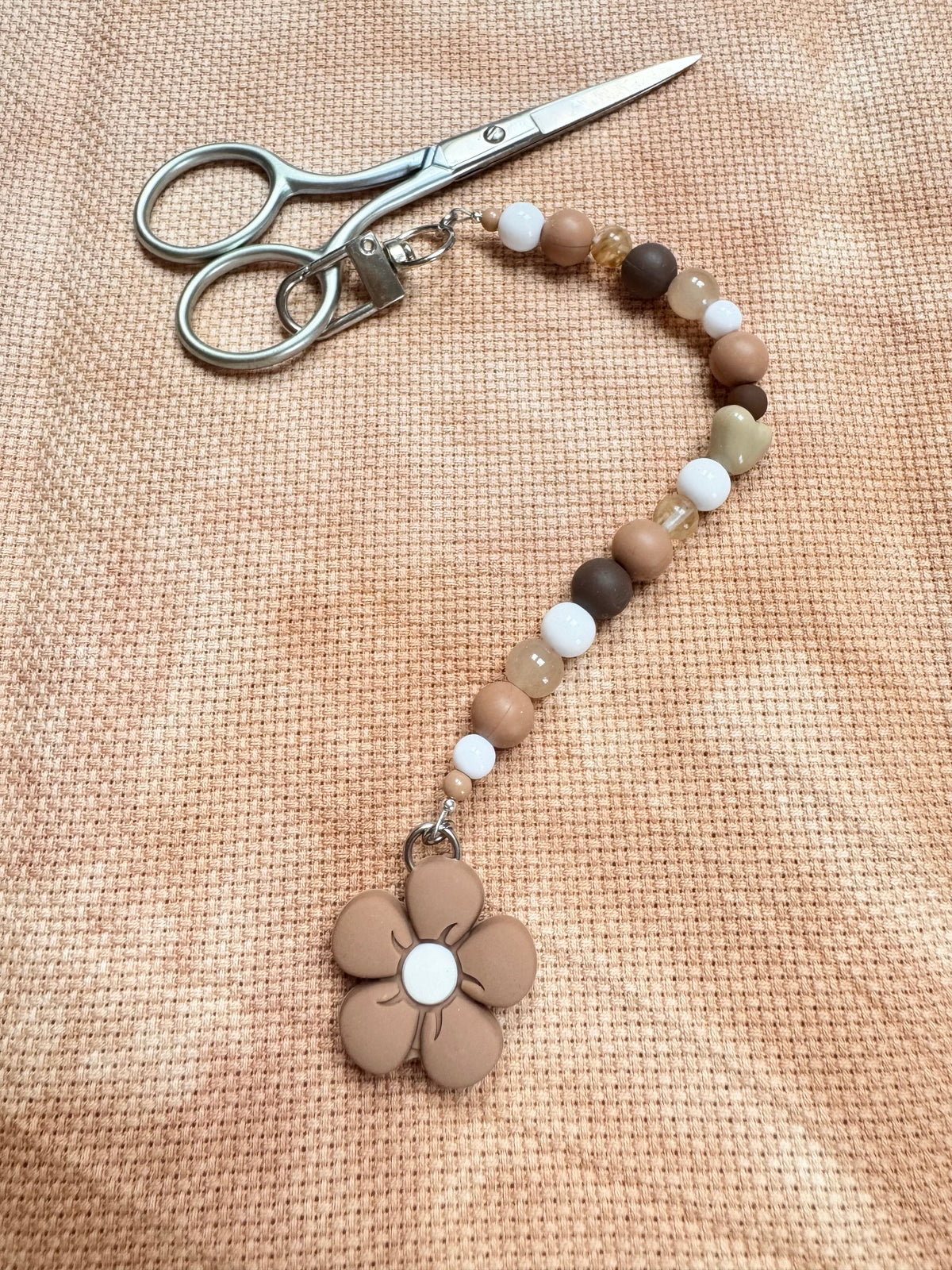 Light Brown Flower Scissor Fob - With Scissor Protector