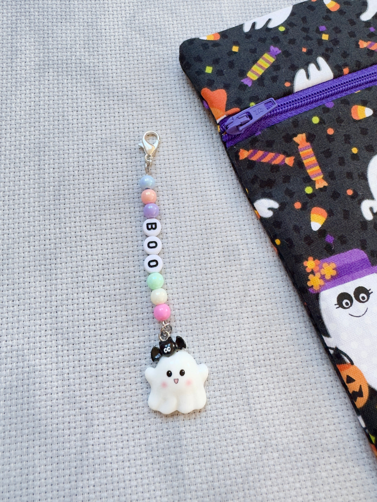 Boo Cute Ghost (Pearly Pastel Mix) Project Bag Zip Charm