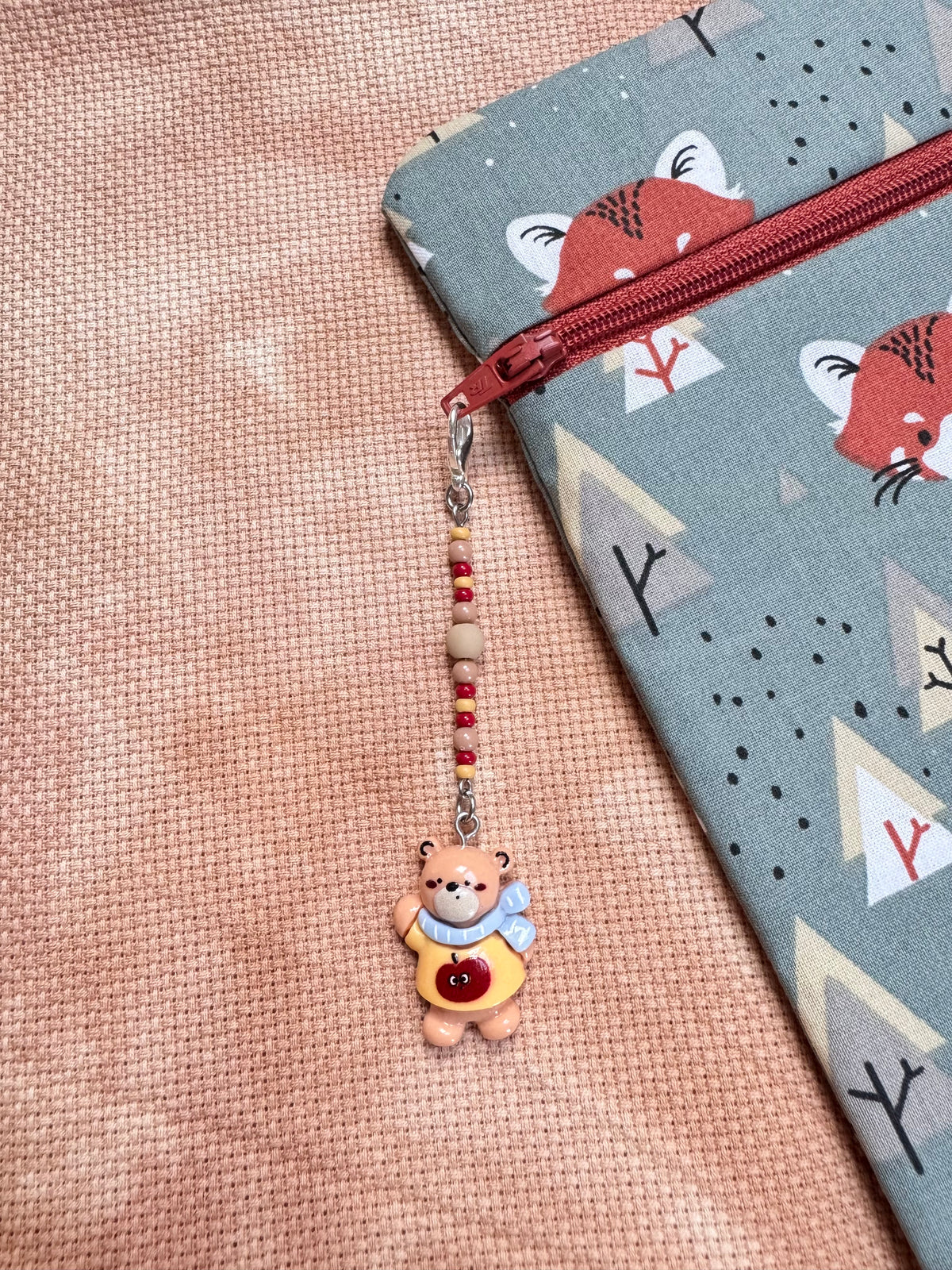 Bear with Scarf Project Bag Zip Charm