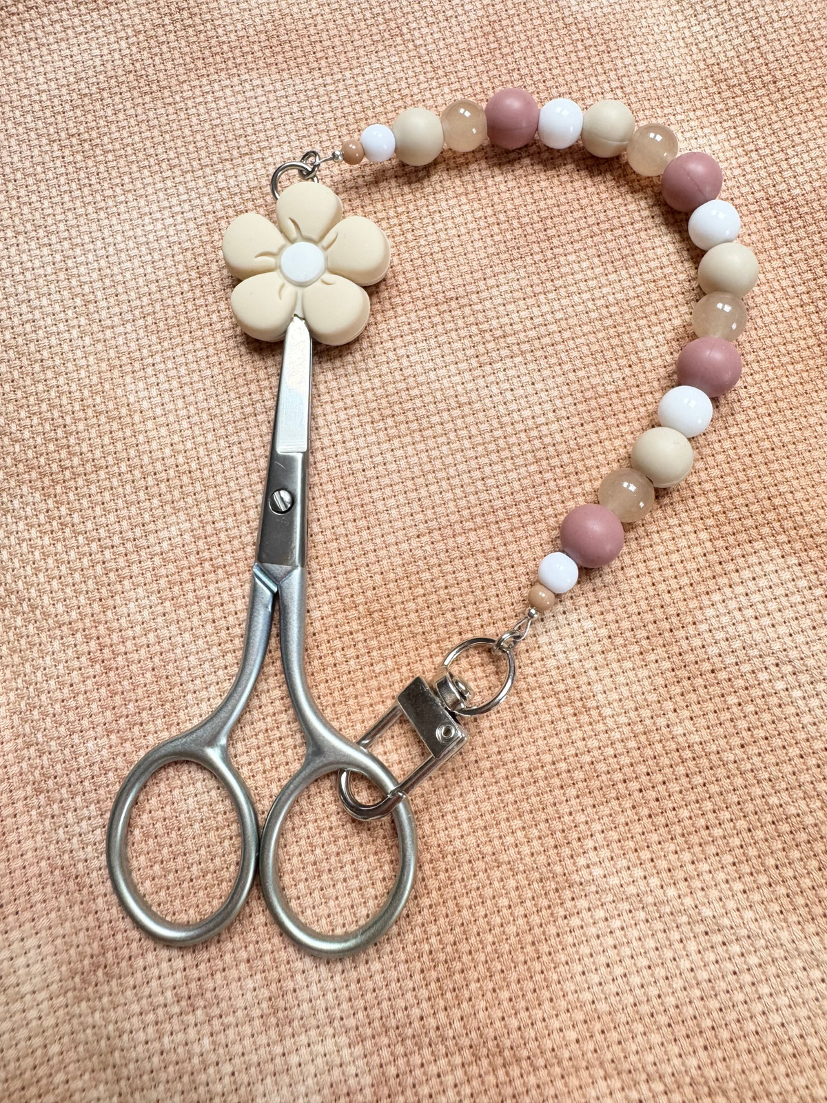 Beige Flower Scissor Fob - With Scissor Protector