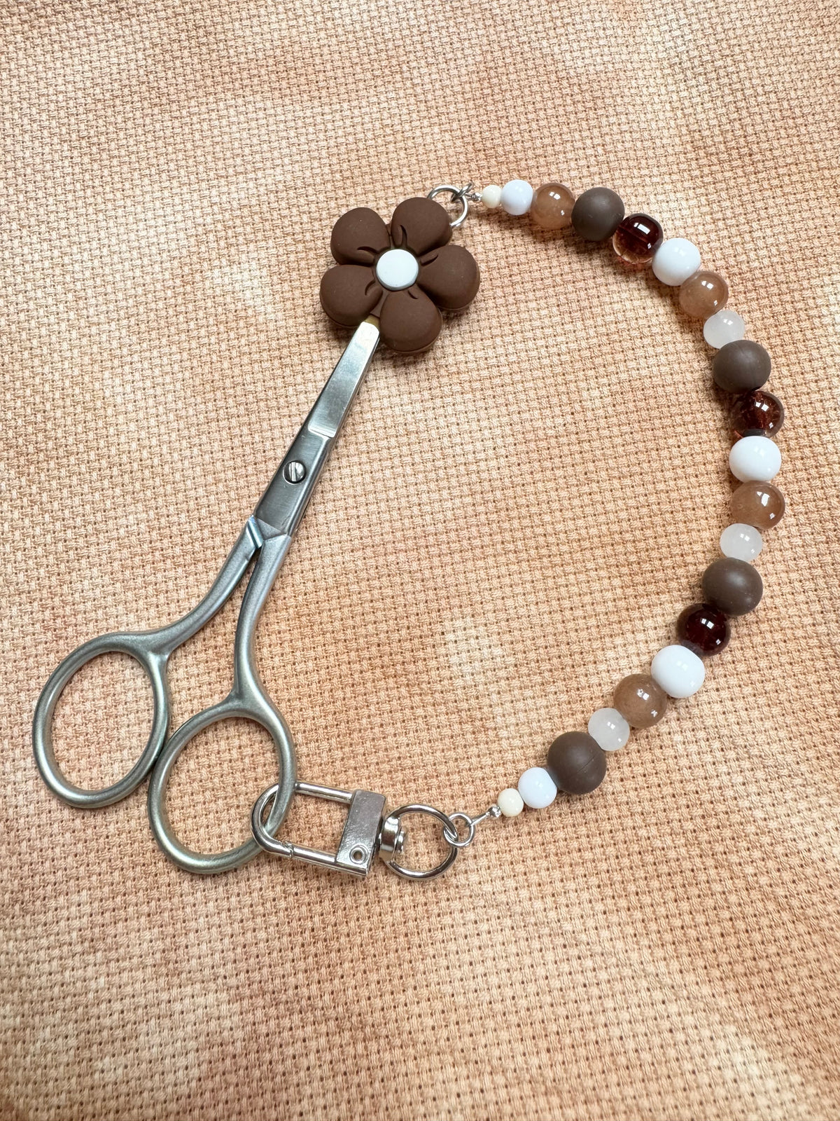 Dark Brown Flower Scissor Fob - With Scissor Protector