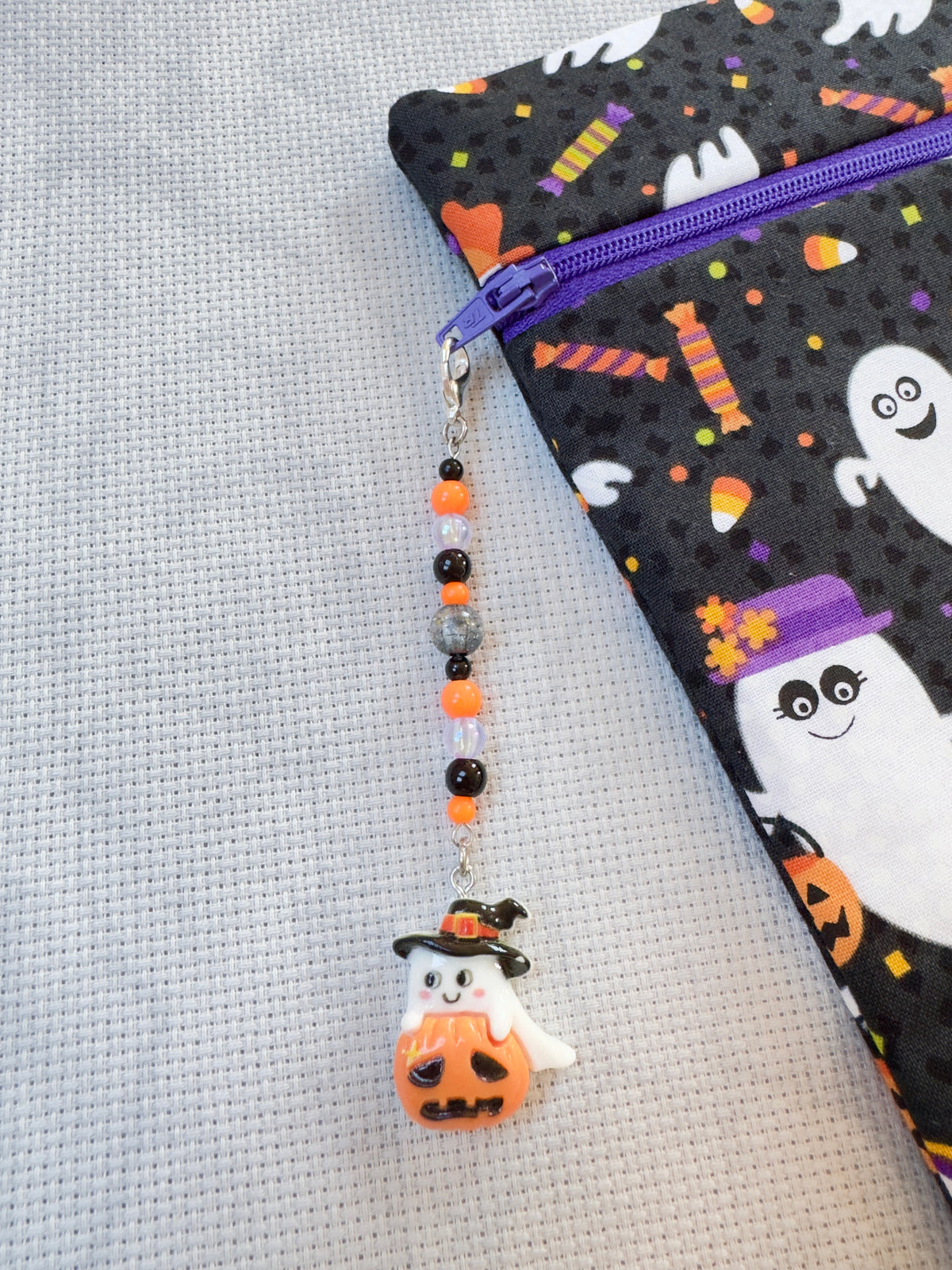 Cute Ghost with Pumpkin Bag Zip Charm