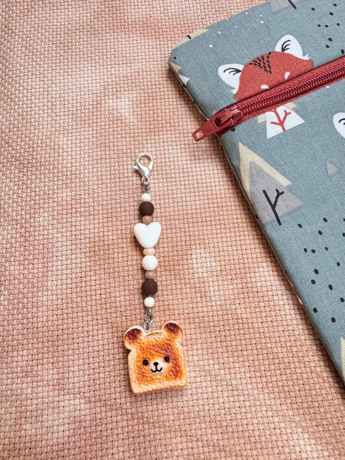 Teddy Toast Project Bag Zip Charm