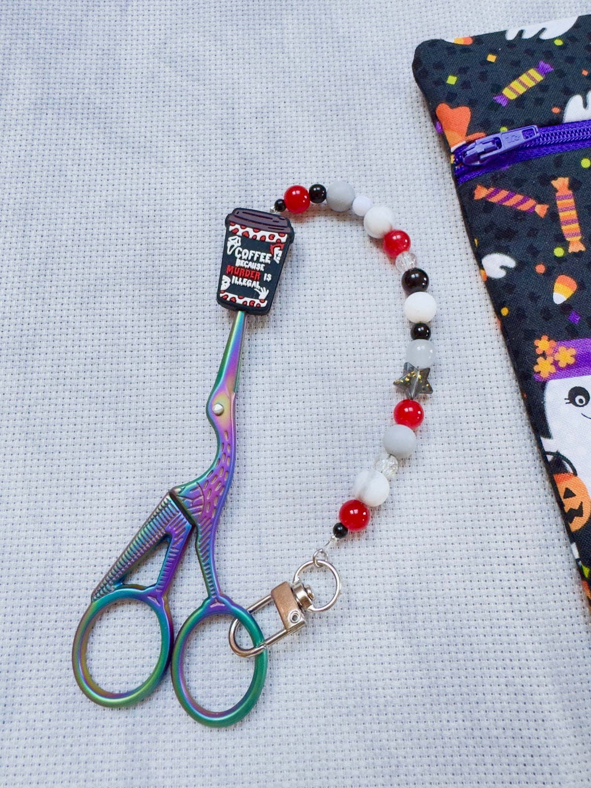 Halloween Coffee Cup Scissor Fob - With Scissor Protector