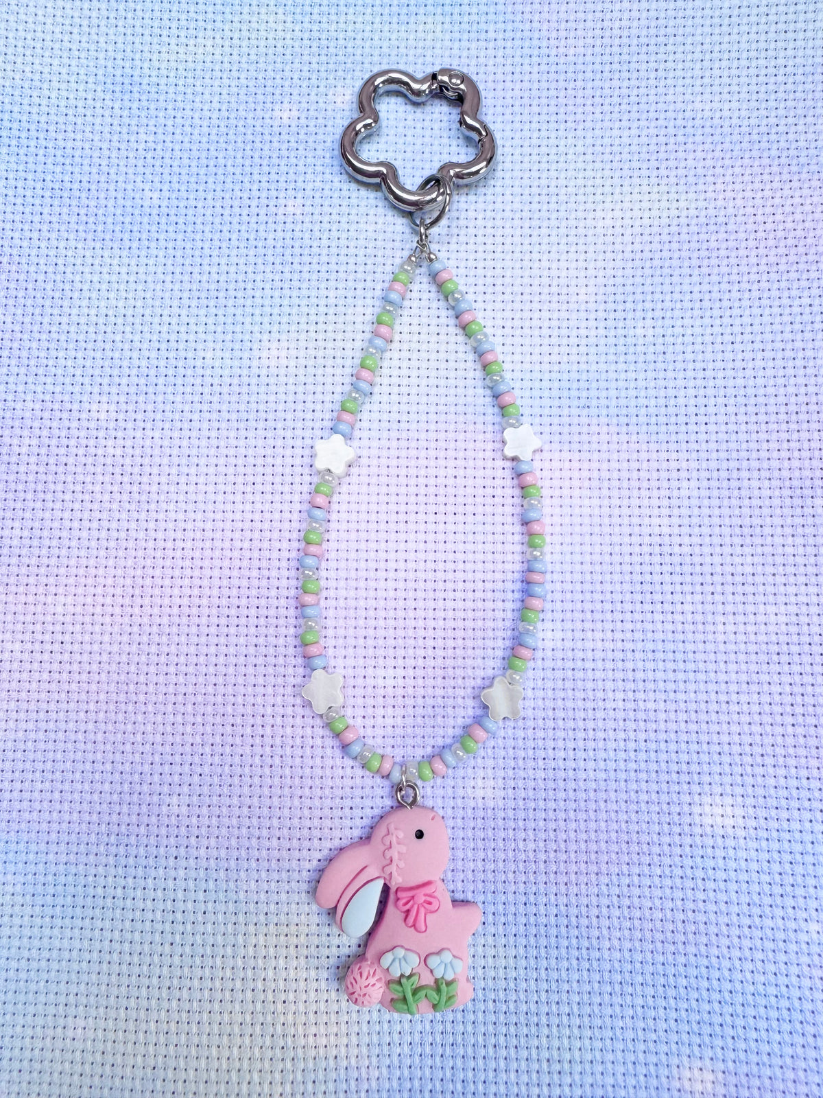 Pink Flower Bunny Scissor Fob