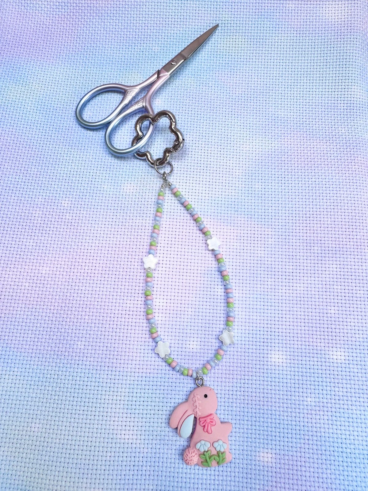 Pink Flower Bunny Scissor Fob