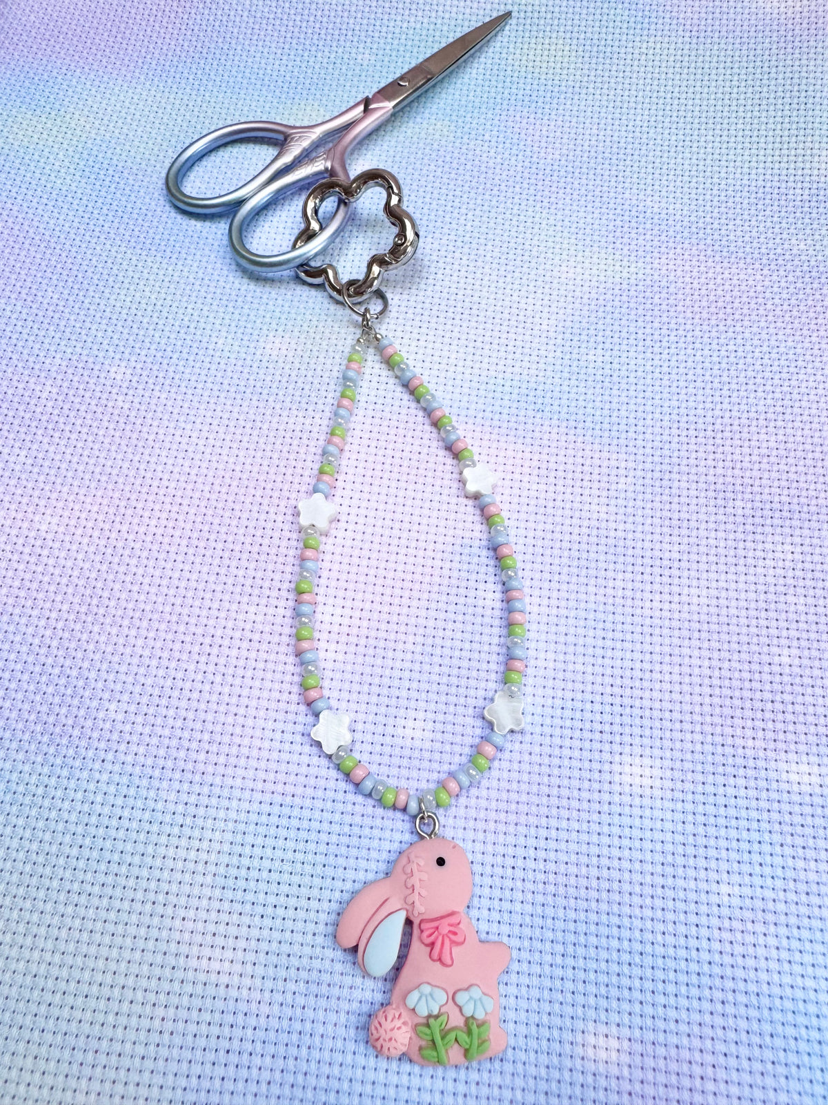 Pink Flower Bunny Scissor Fob