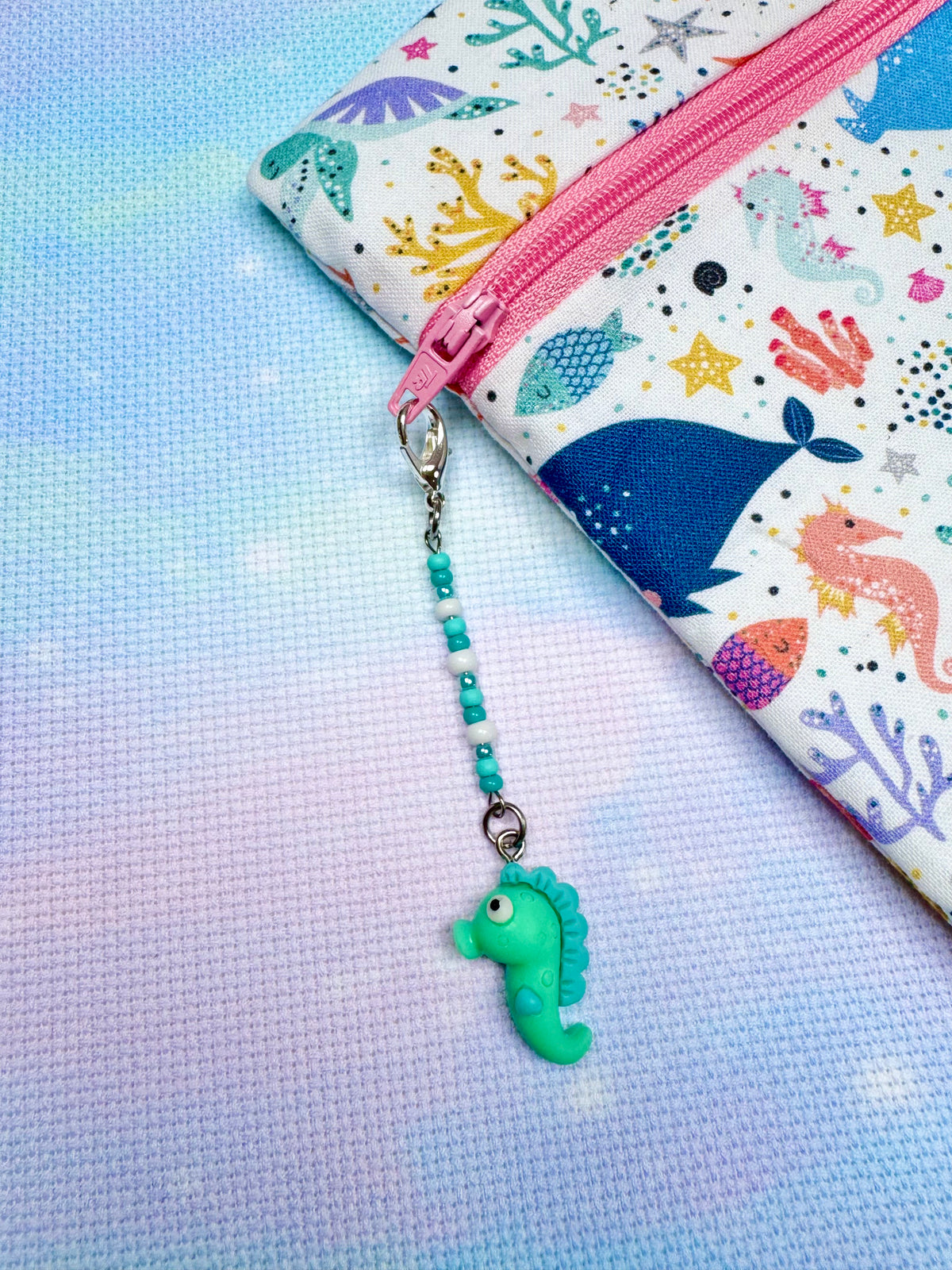 Mint Seahorse Project Bag Zip Charm