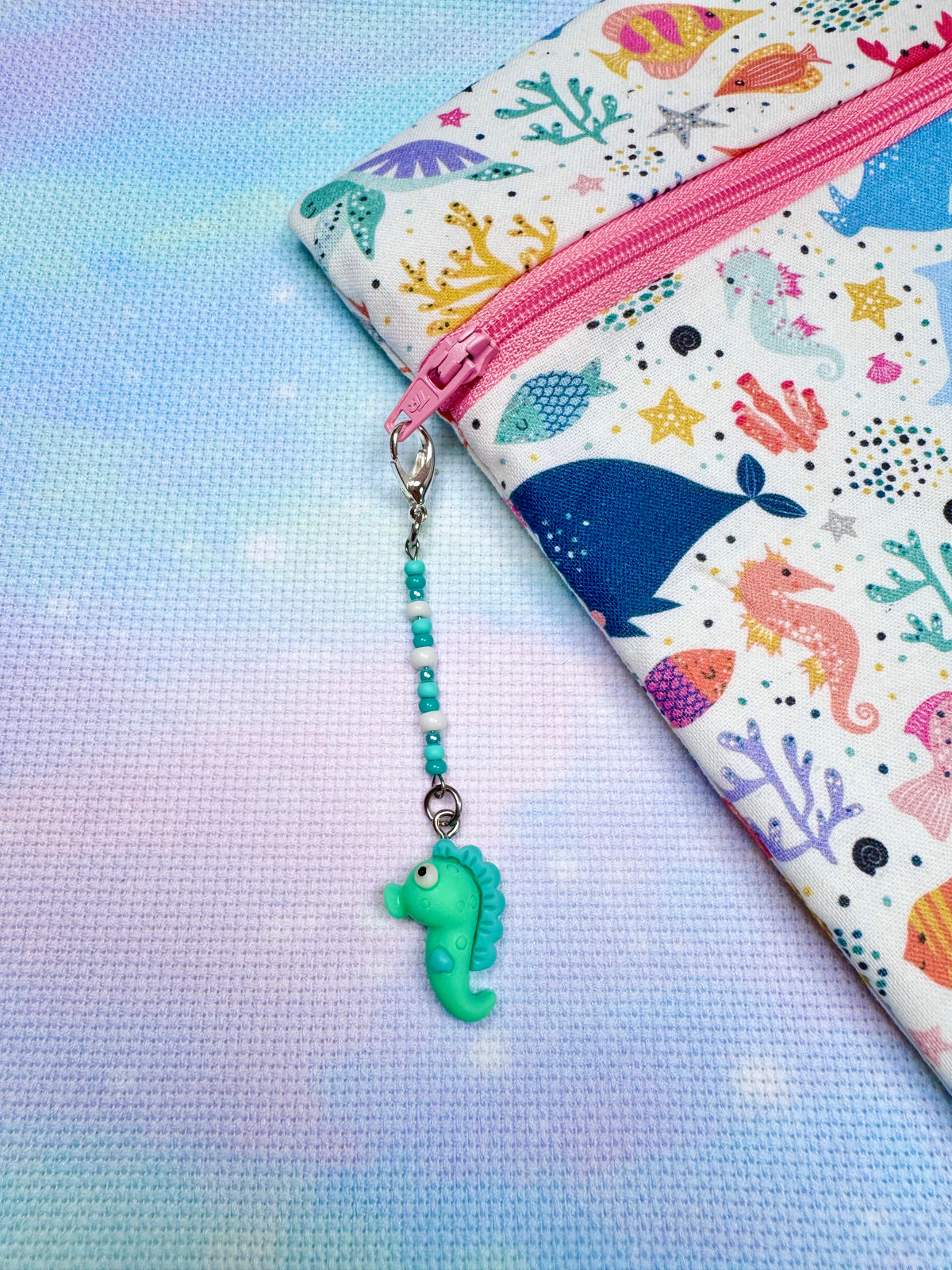 Mint Seahorse Project Bag Zip Charm