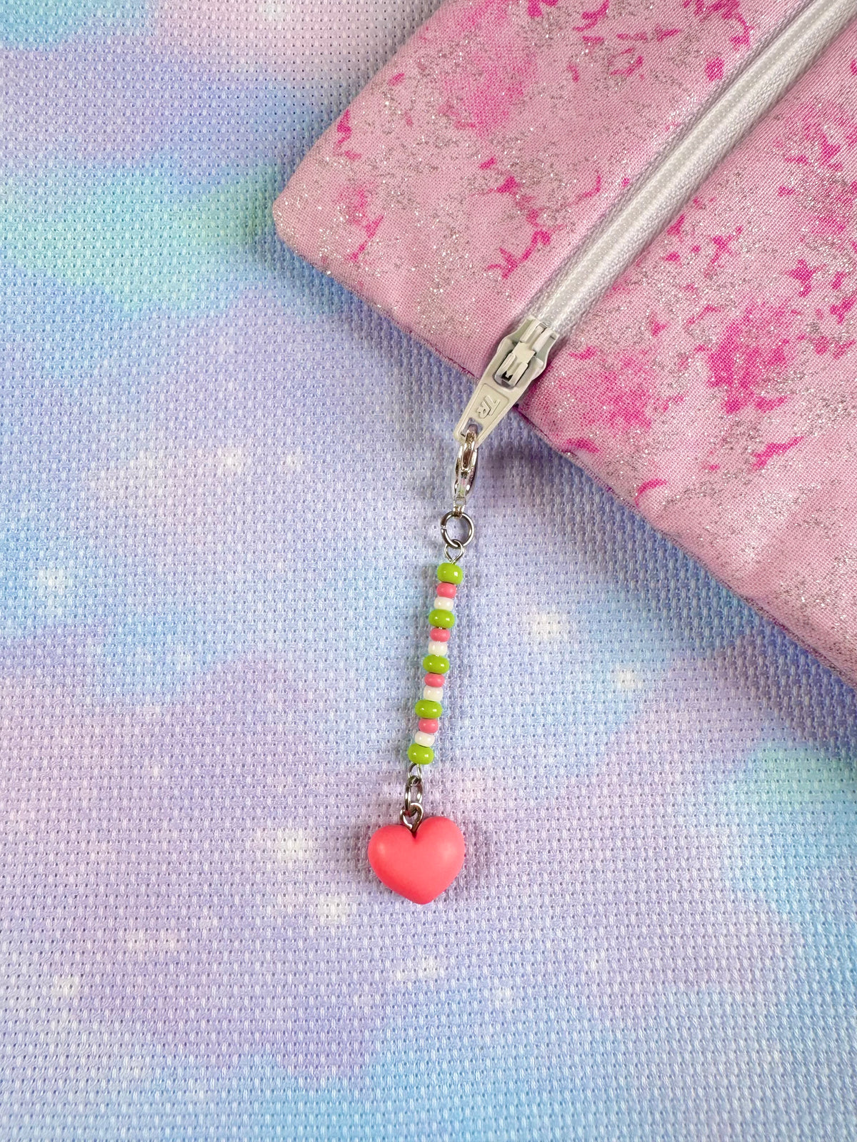 Pink Heart Project Bag Zip Charm