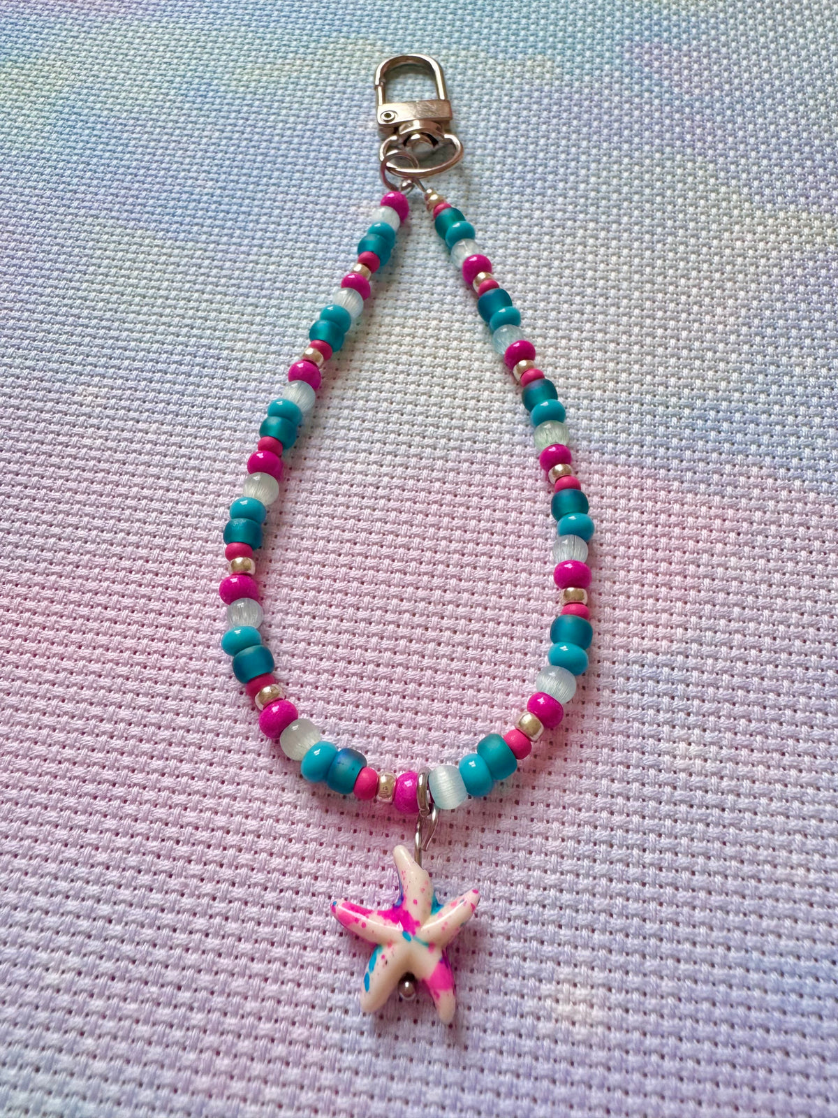 Pink & Turquoise Starfish Scissor Fob