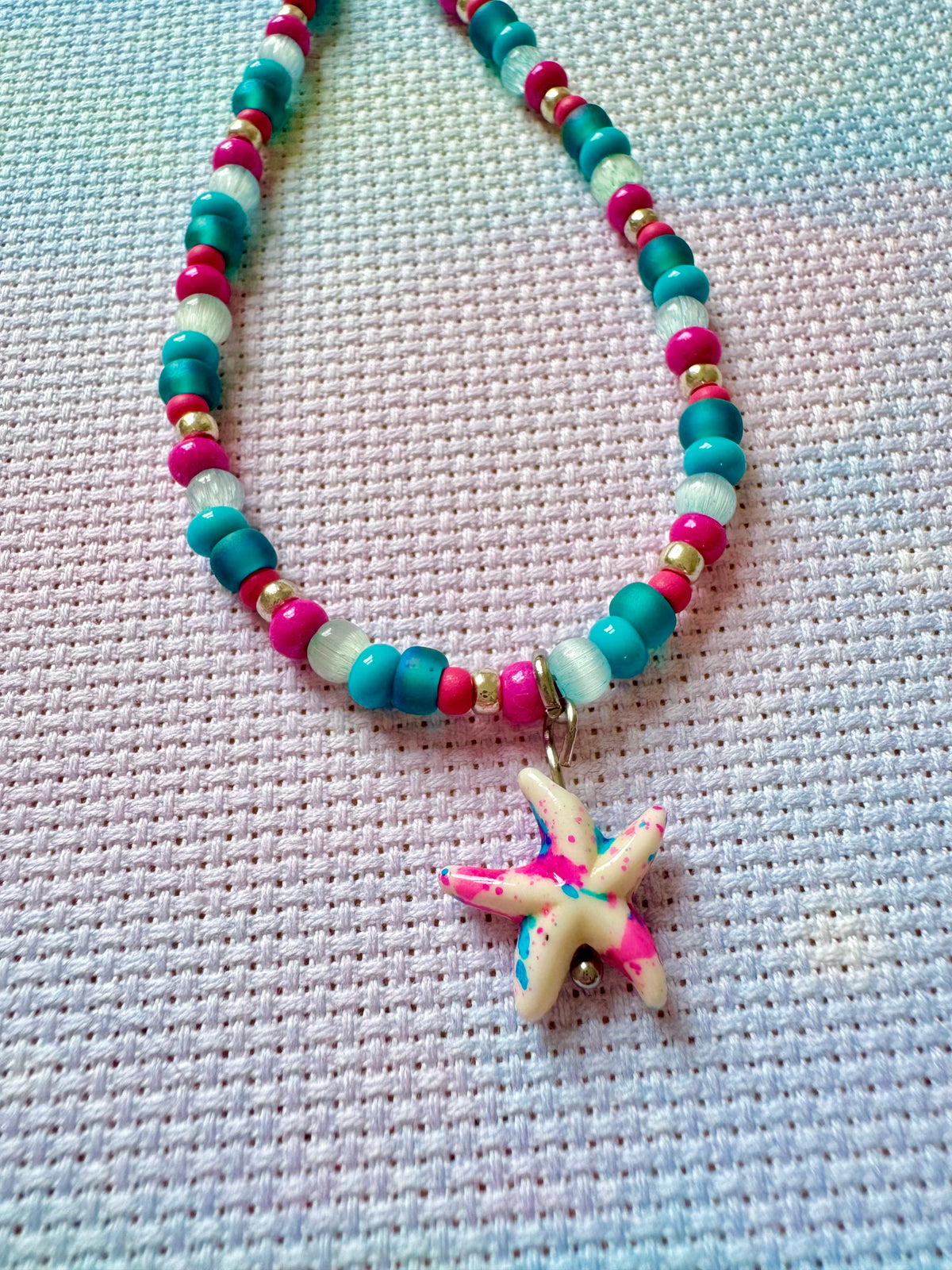 Pink & Turquoise Starfish Scissor Fob