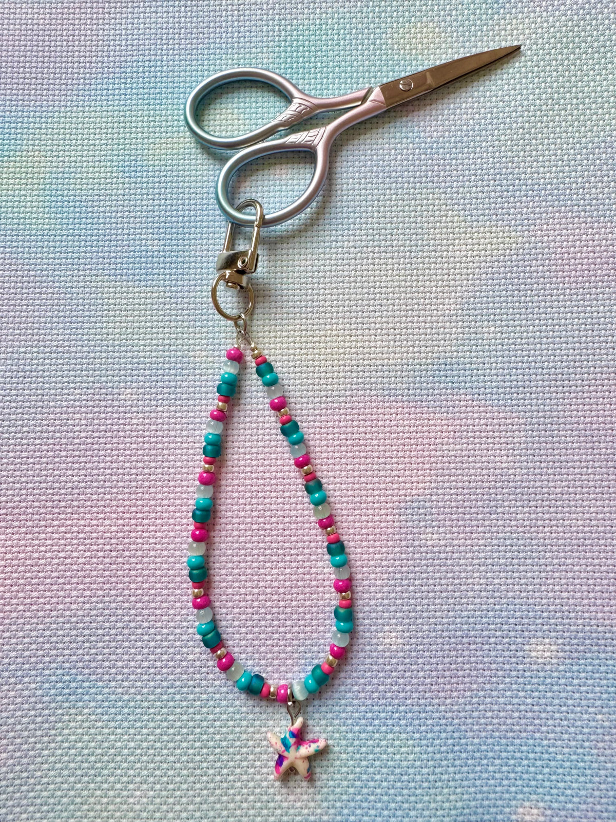 Pink & Turquoise Starfish Scissor Fob