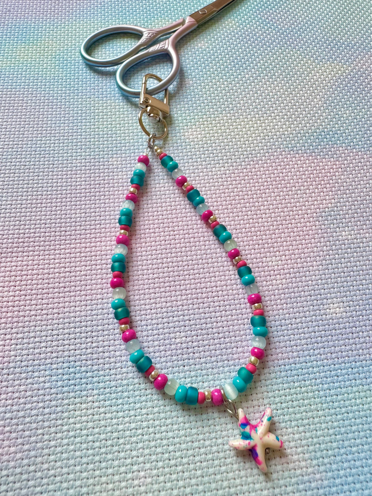 Pink & Turquoise Starfish Scissor Fob