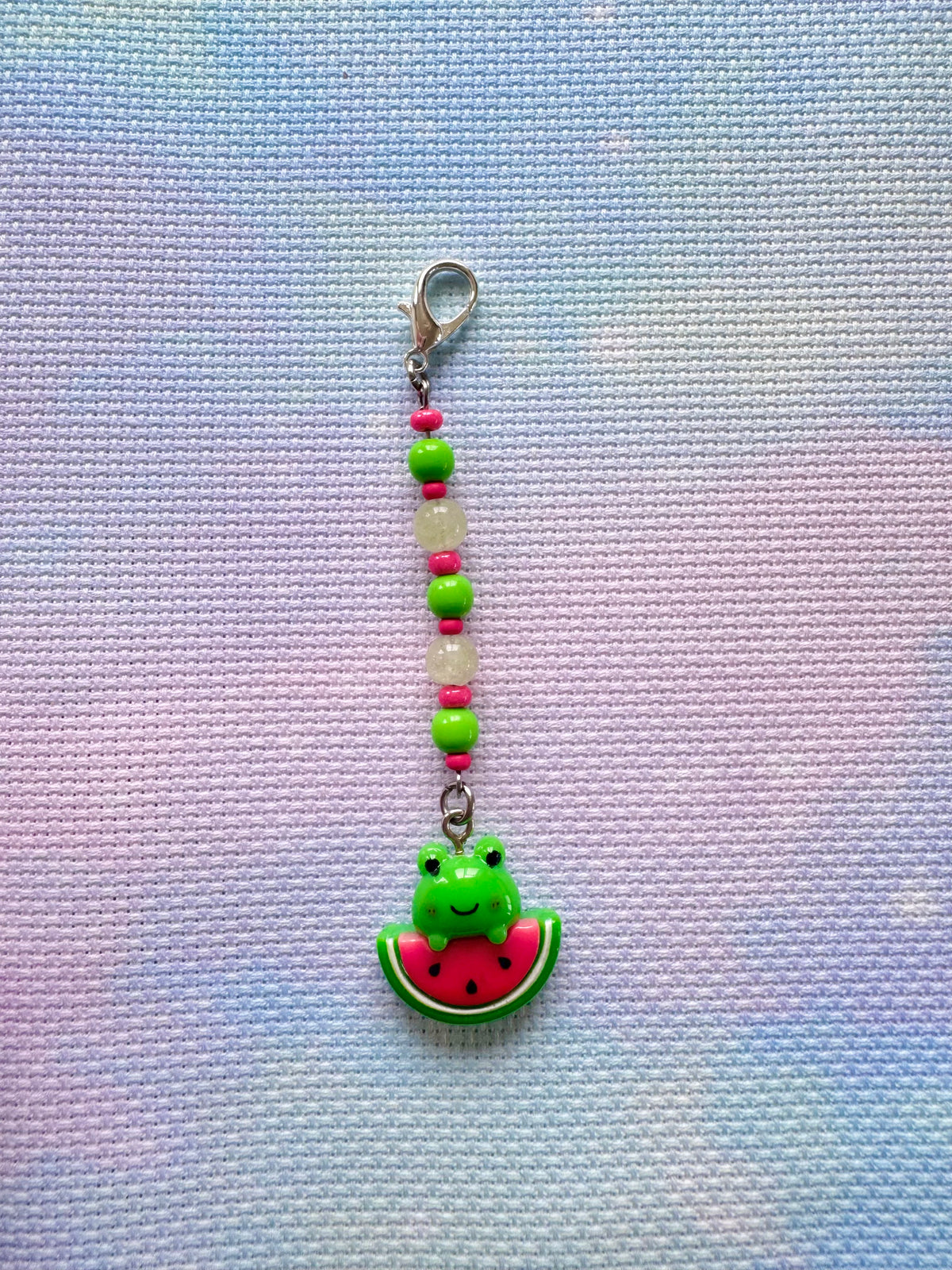 Frog with Watermelon Project Bag Zip Charm