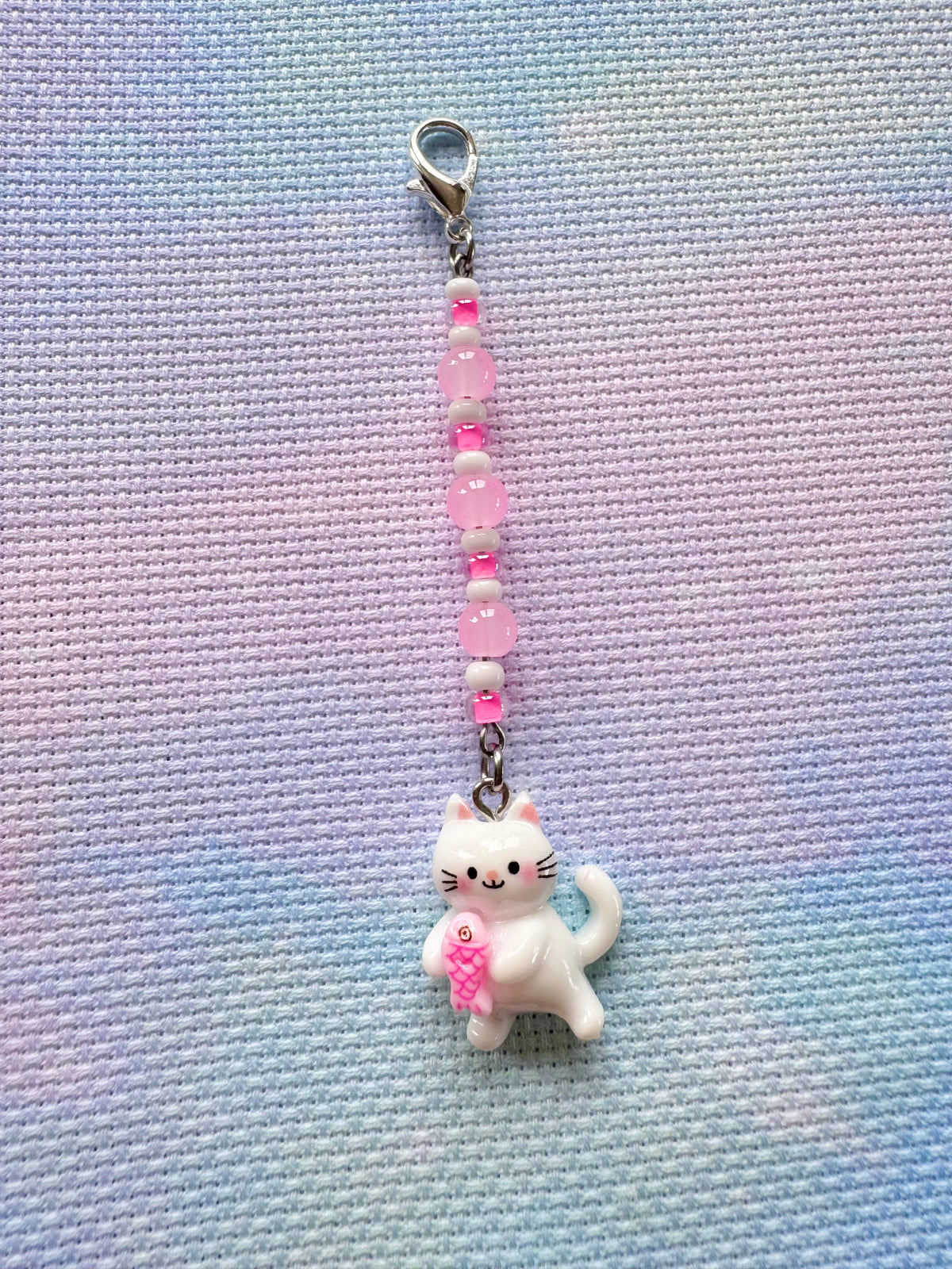 Cat with Fish Project Bag Zip Charm