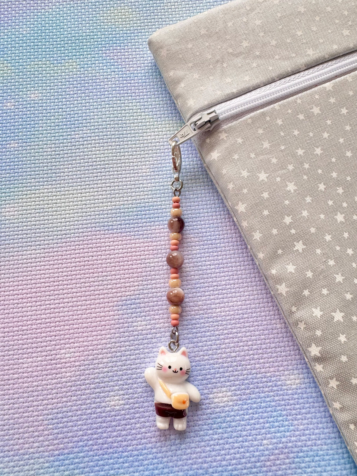 Cat with Bag Project Bag Zip Charm