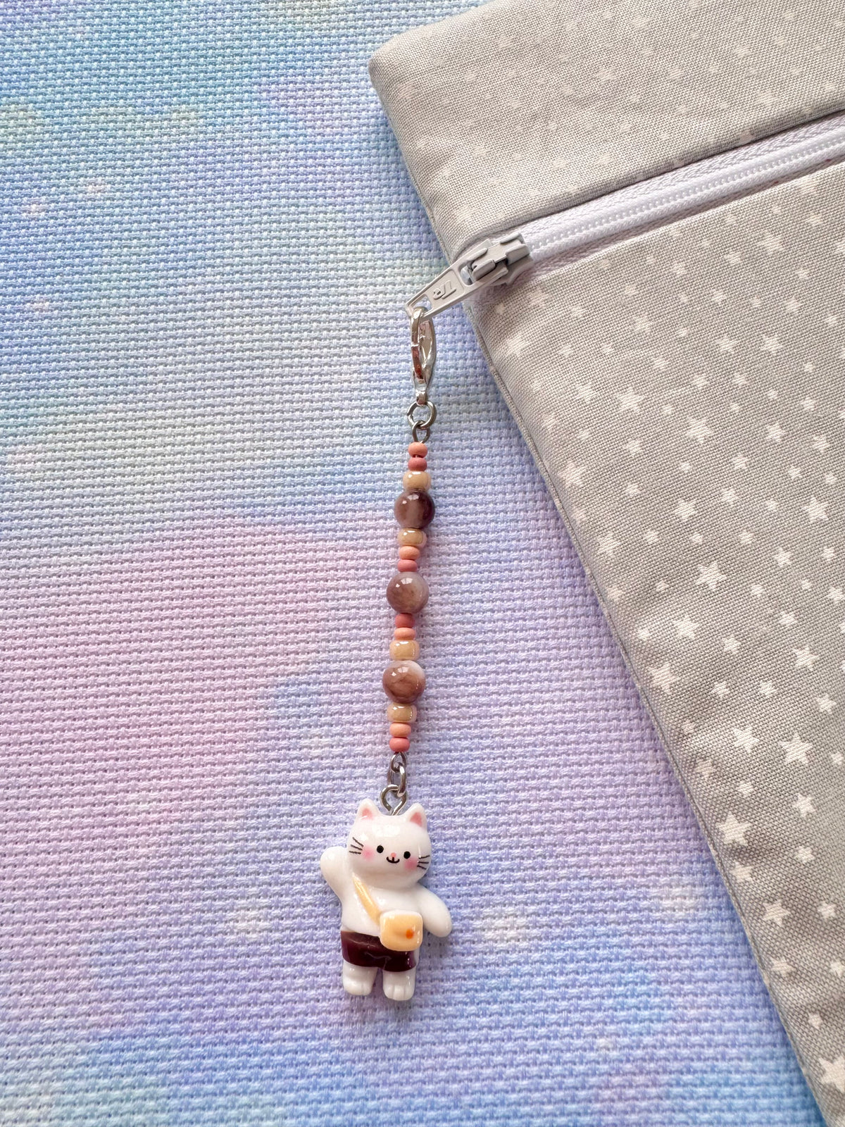 Cat with Bag Project Bag Zip Charm