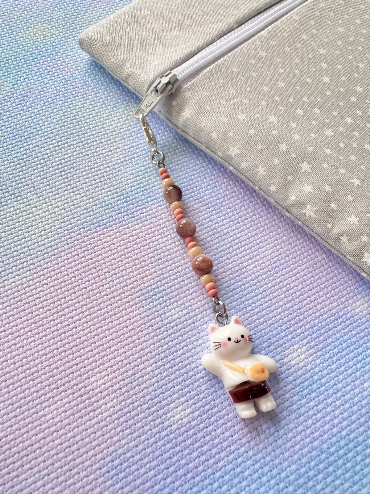 Cat with Bag Project Bag Zip Charm