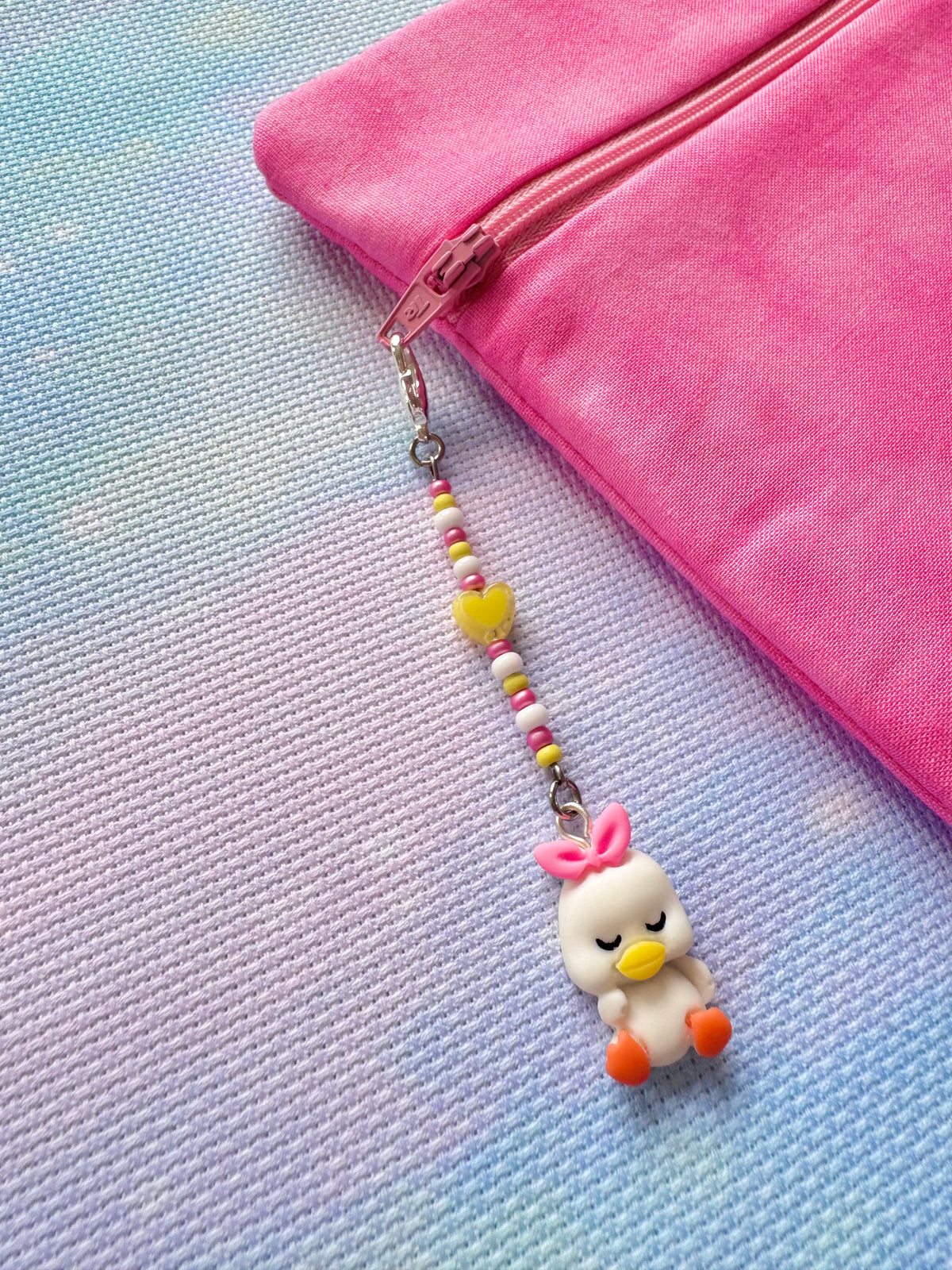 White Duck with Pink Bow Project Bag Zip Charm