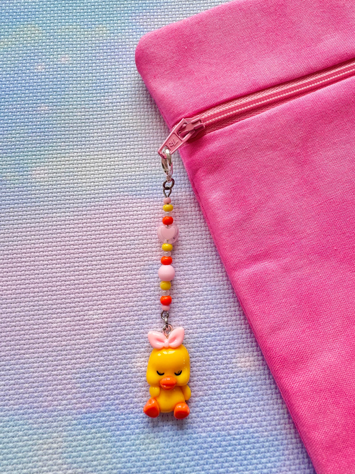 Yellow Duck with Pink Bow Project Bag Zip Charm